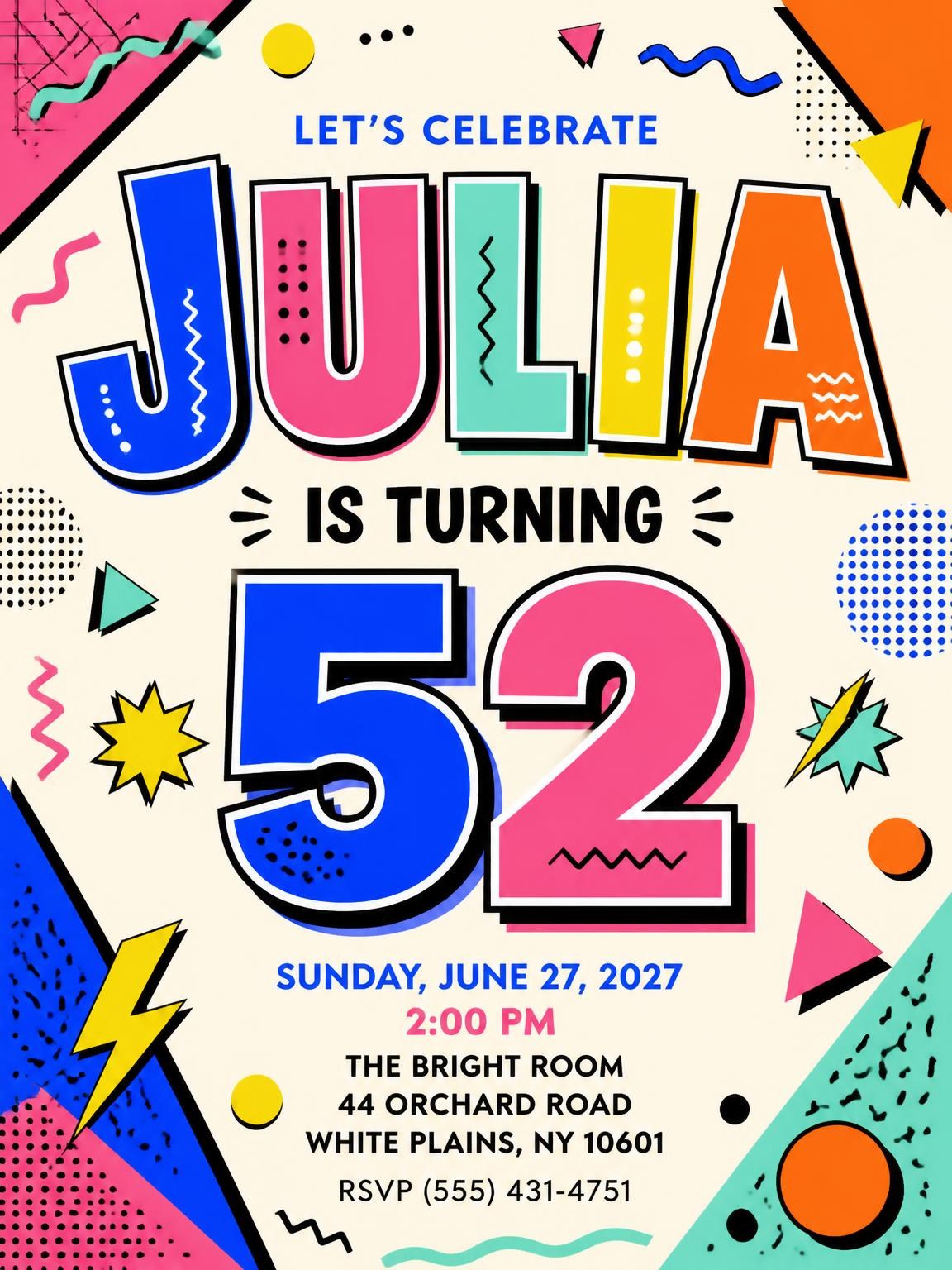 Memphis Pop 52nd Birthday Invitation