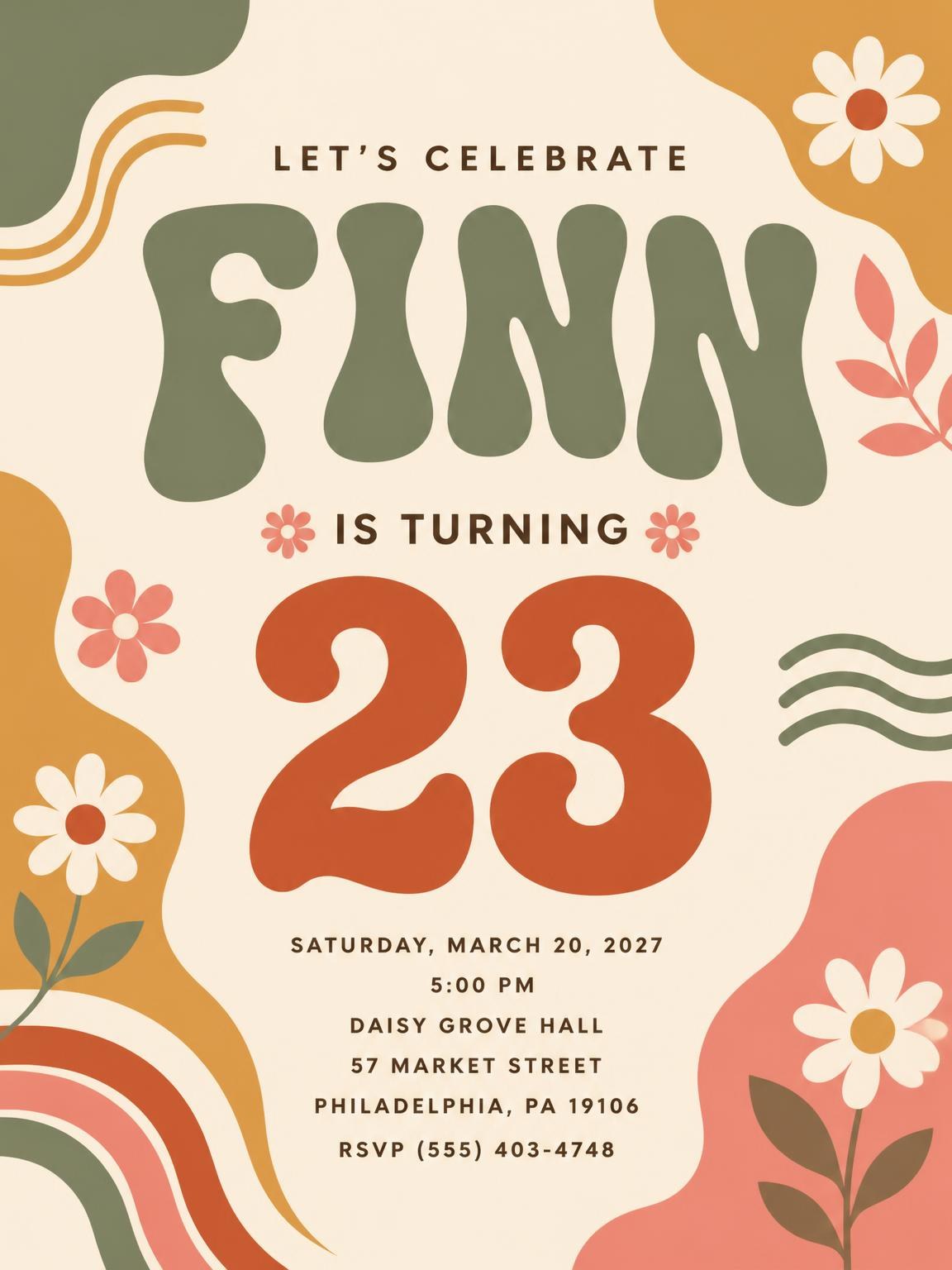 Groovy Retro 23rd Birthday Invitation
