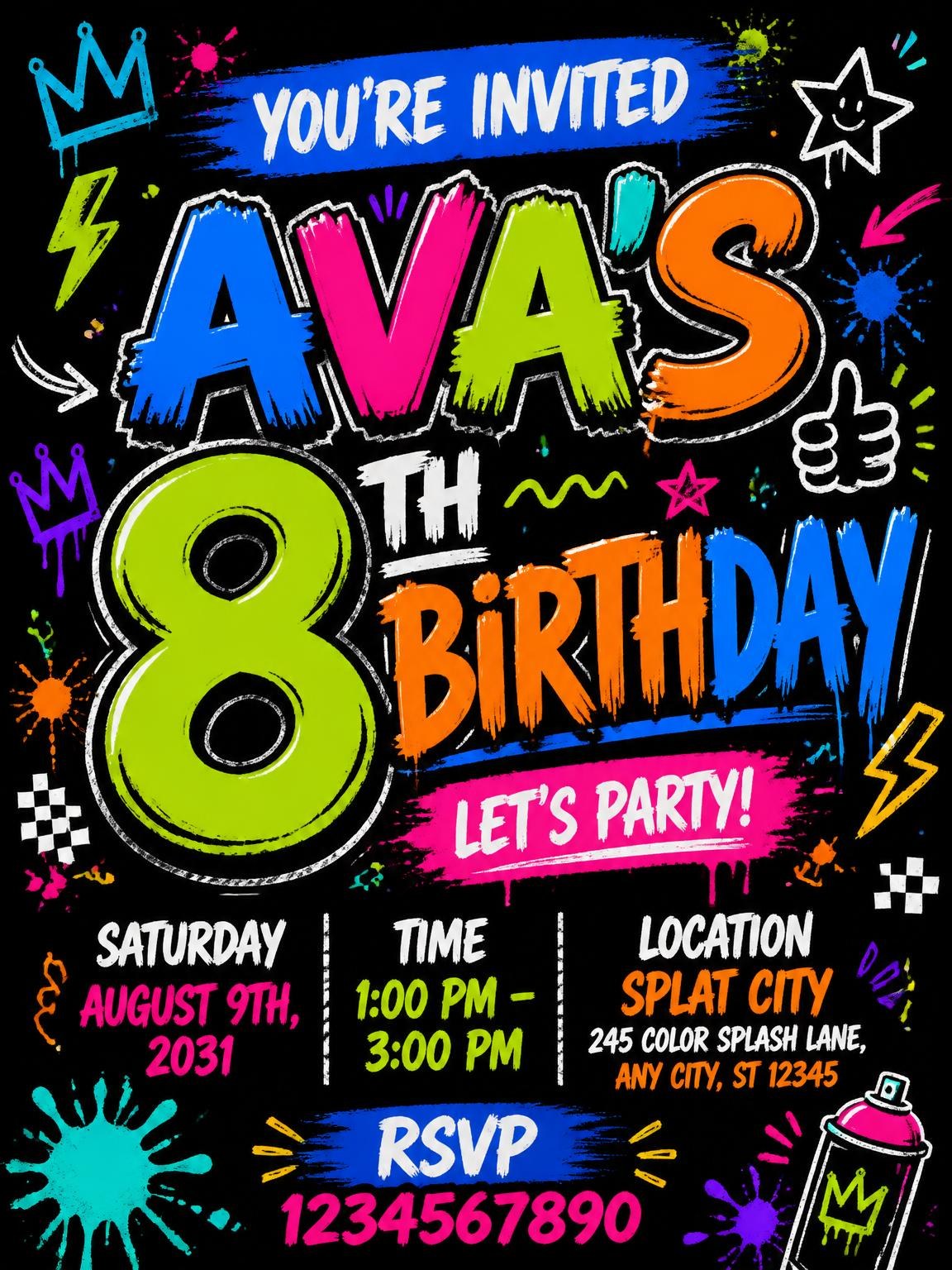 Graffiti Street Art 8th Birthday Invitation
