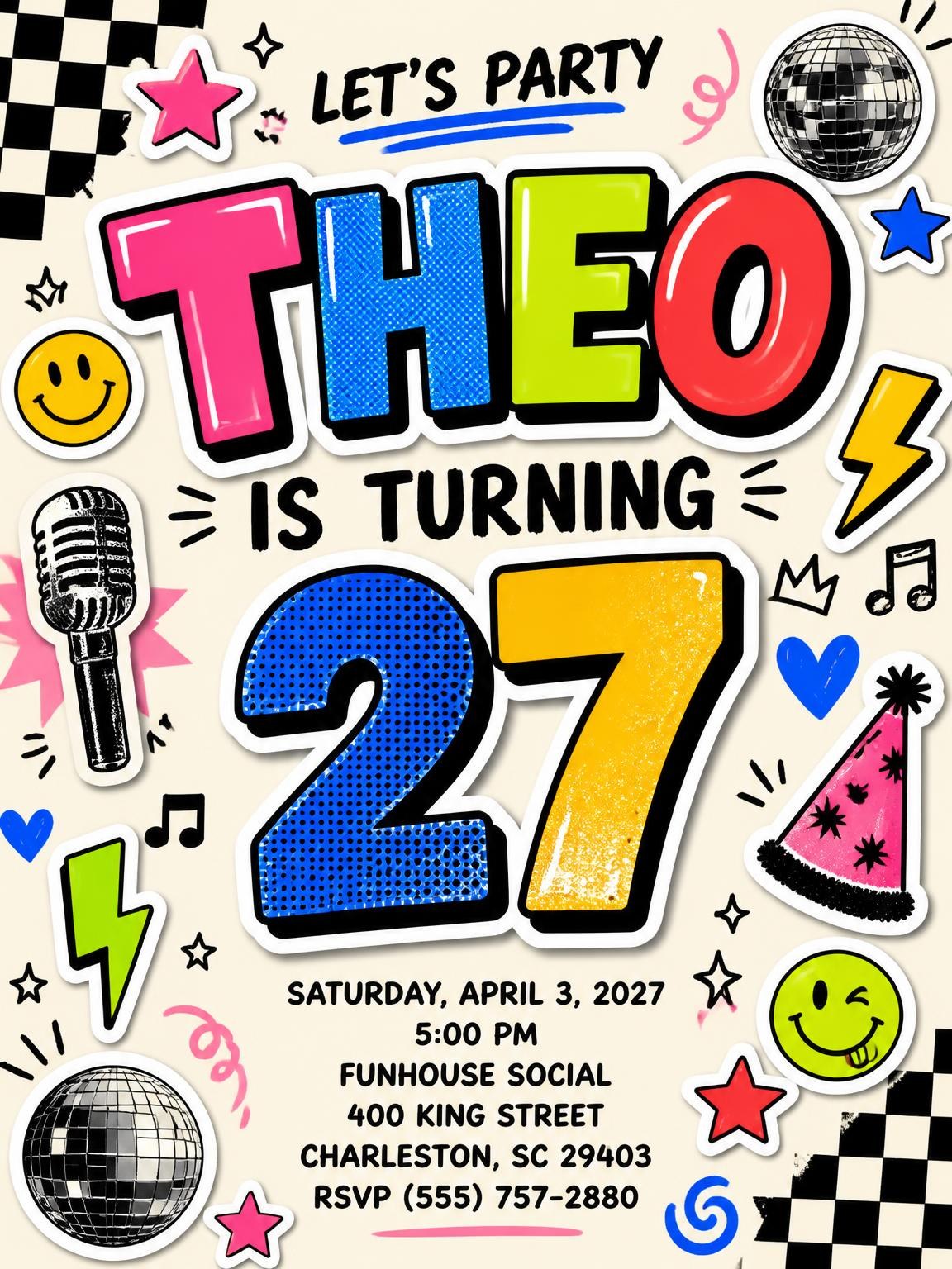 Sticker Pop 27th Birthday Invitation