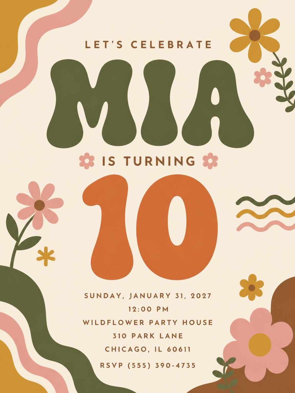 Groovy Retro 10th Birthday Invitation