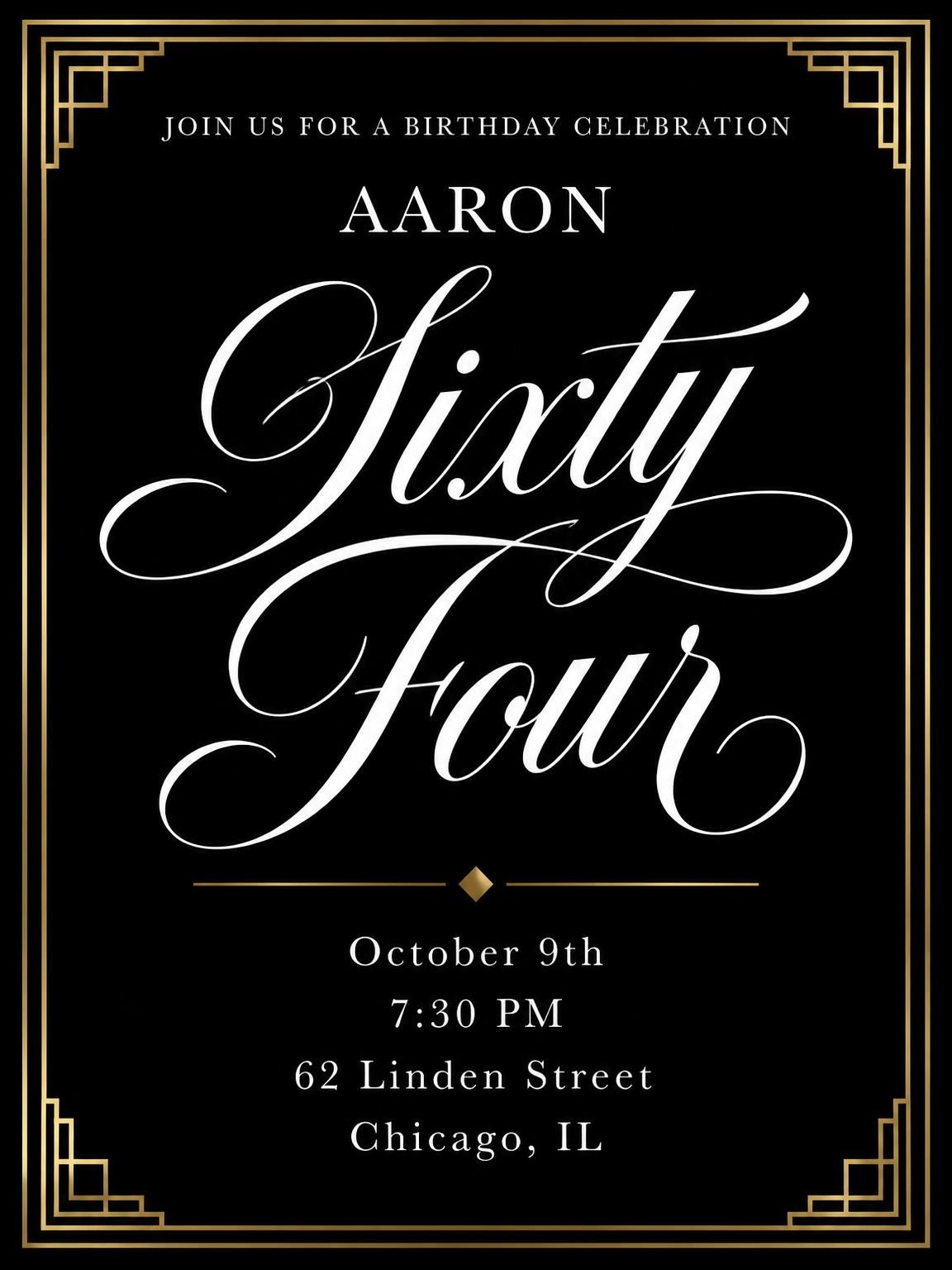 Art Deco 64th Birthday Invitation