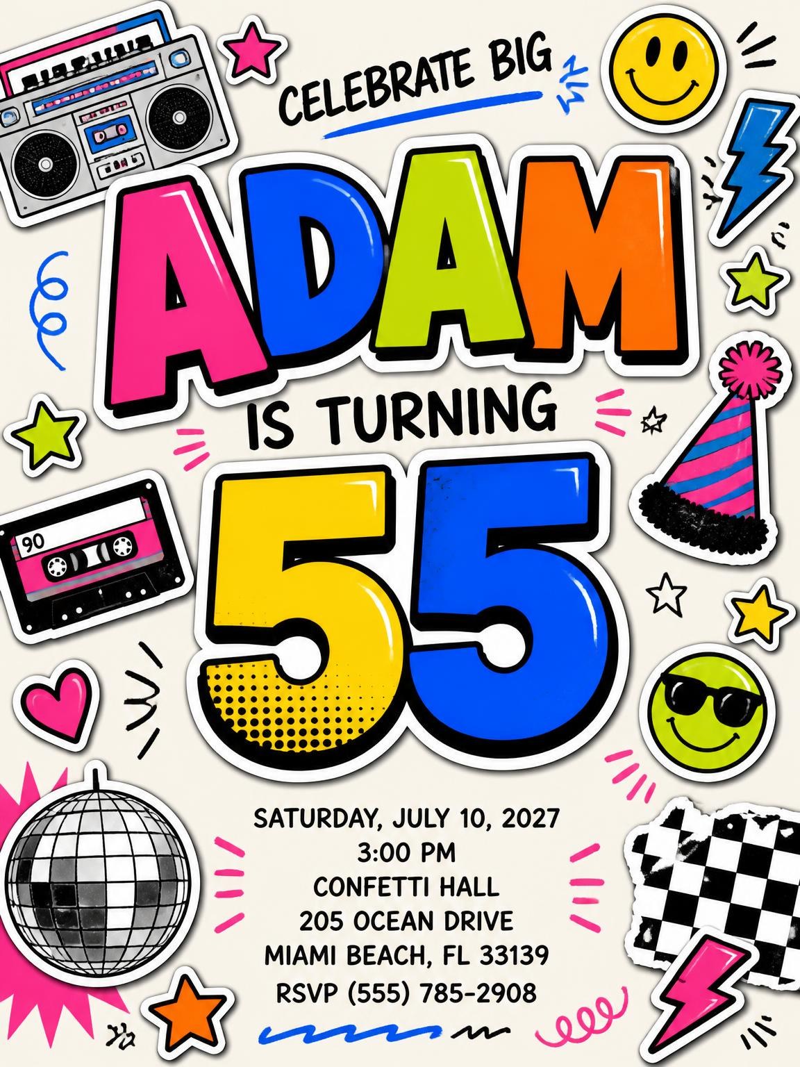 Sticker Pop 55th Birthday Invitation