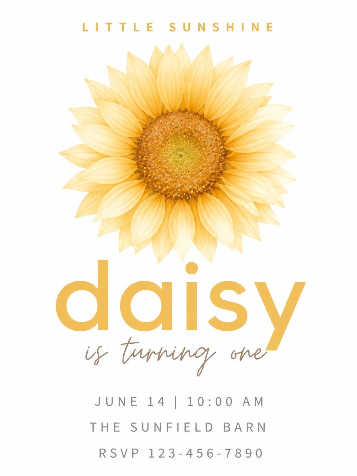 Watercolor Sunflower First Birthday Invitation