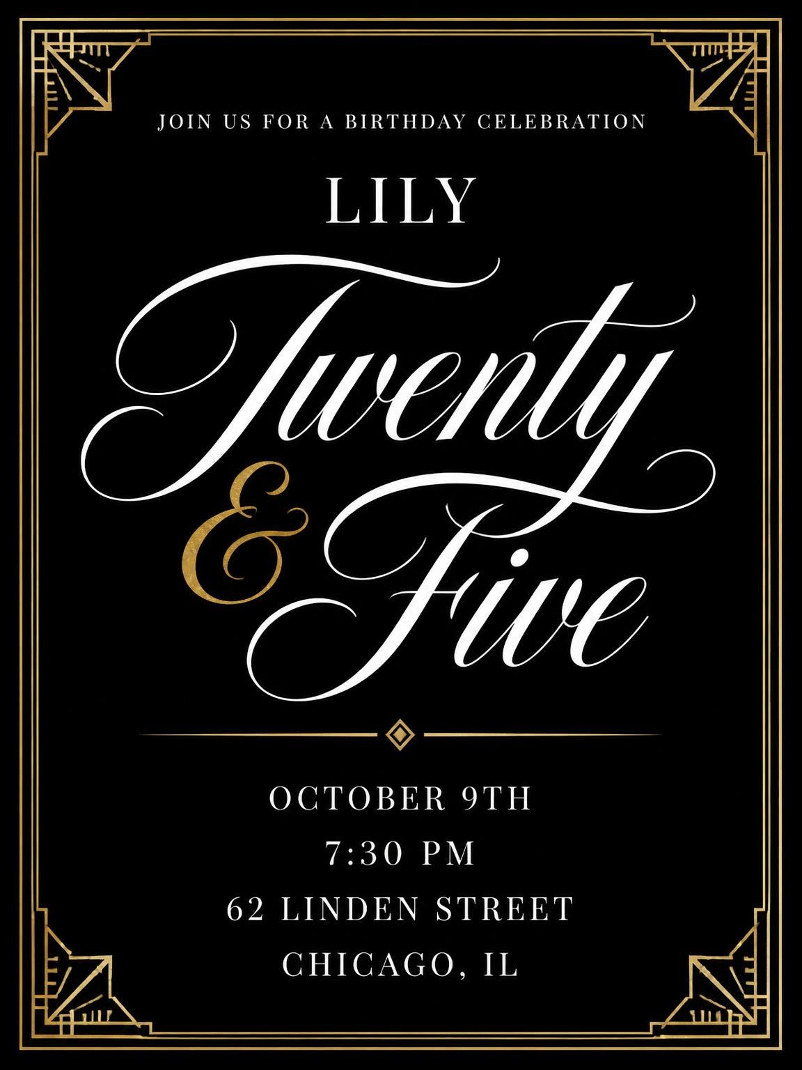 Art Deco 25th Birthday Invitation