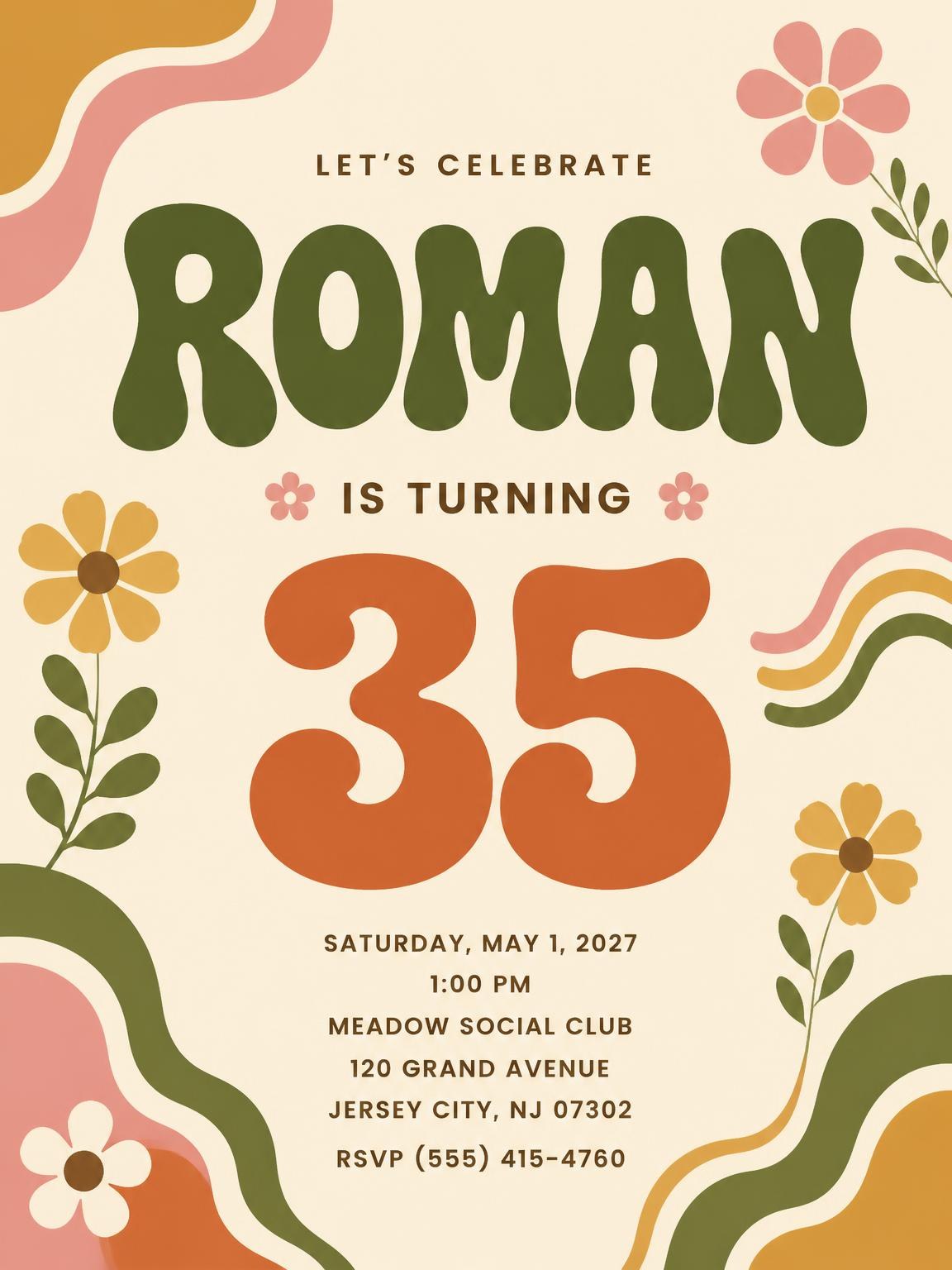 Groovy Retro 35th Birthday Invitation