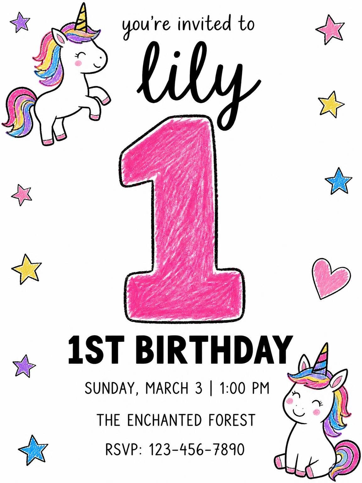 Crayon Unicorn Star 1st Birthday