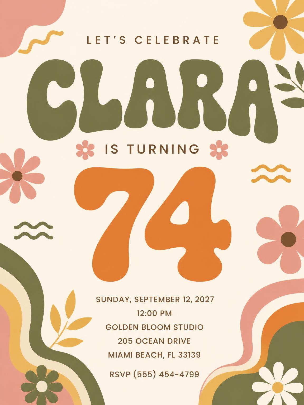 Groovy Retro 74th Birthday Invitation