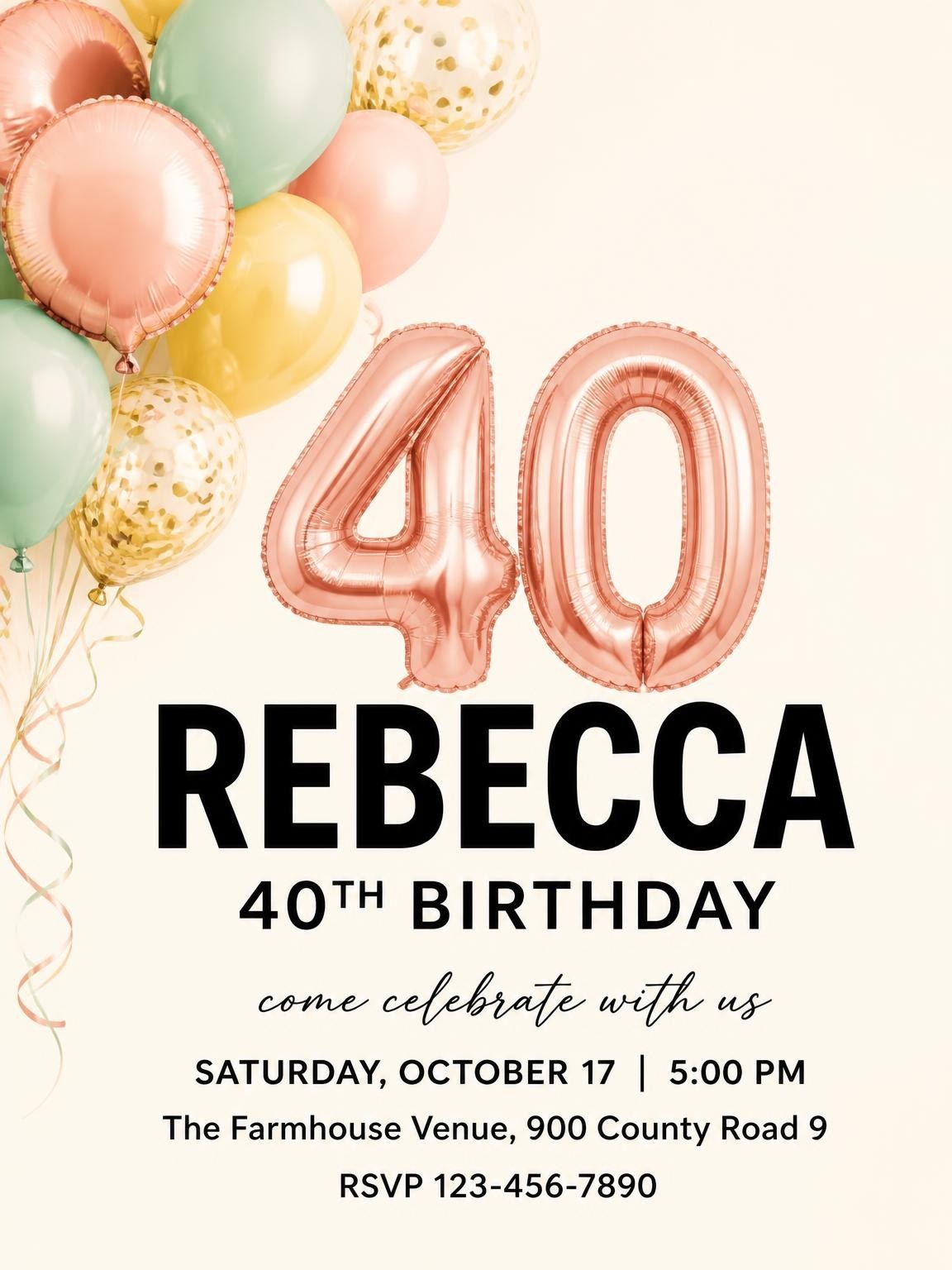 Rose Gold Balloon 40th Birthday
