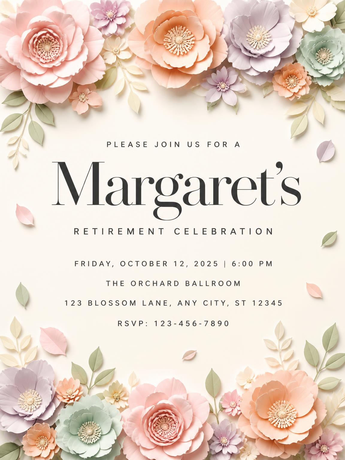 Petals Leaves Retirement Celebration Invitation