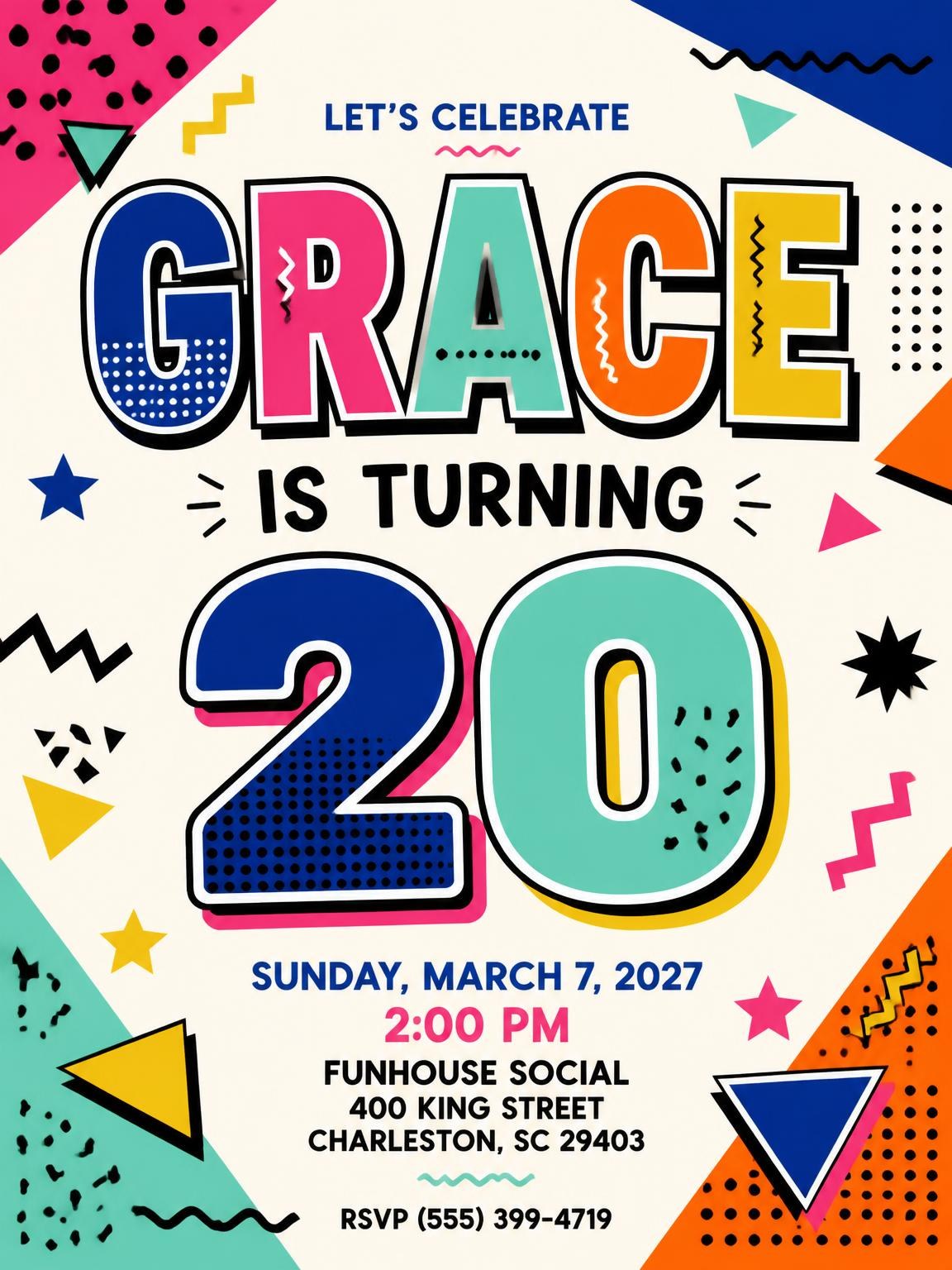 Memphis Pop 20th Birthday Invitation