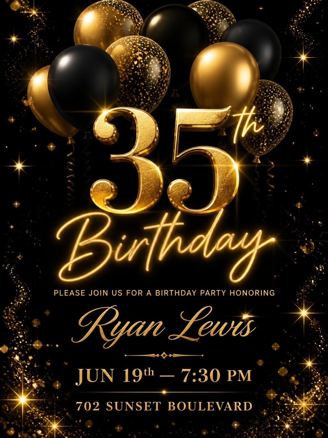 Black and Gold Balloon 35th Birthday