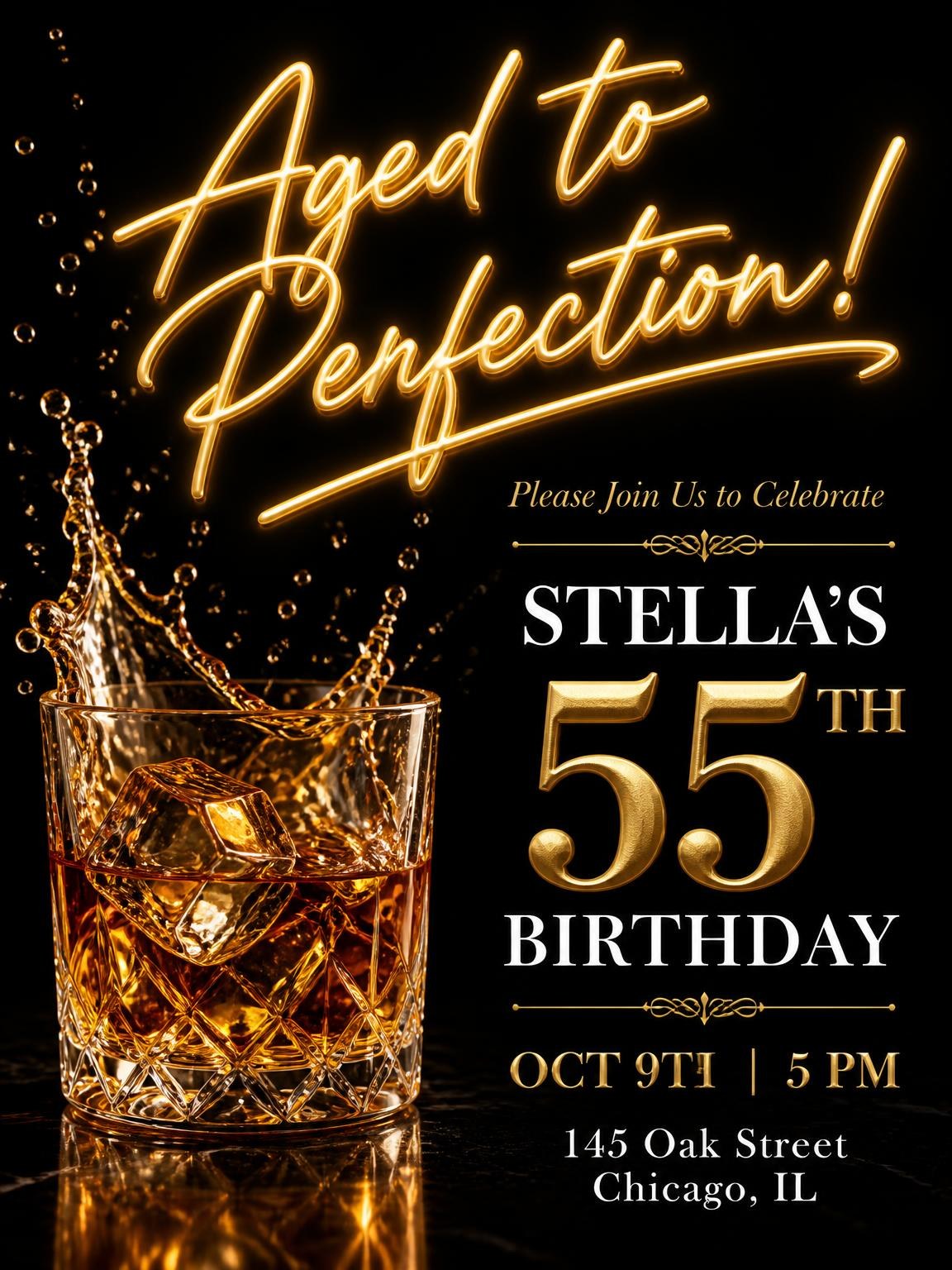 Whiskey Glass 55th Birthday Invitation