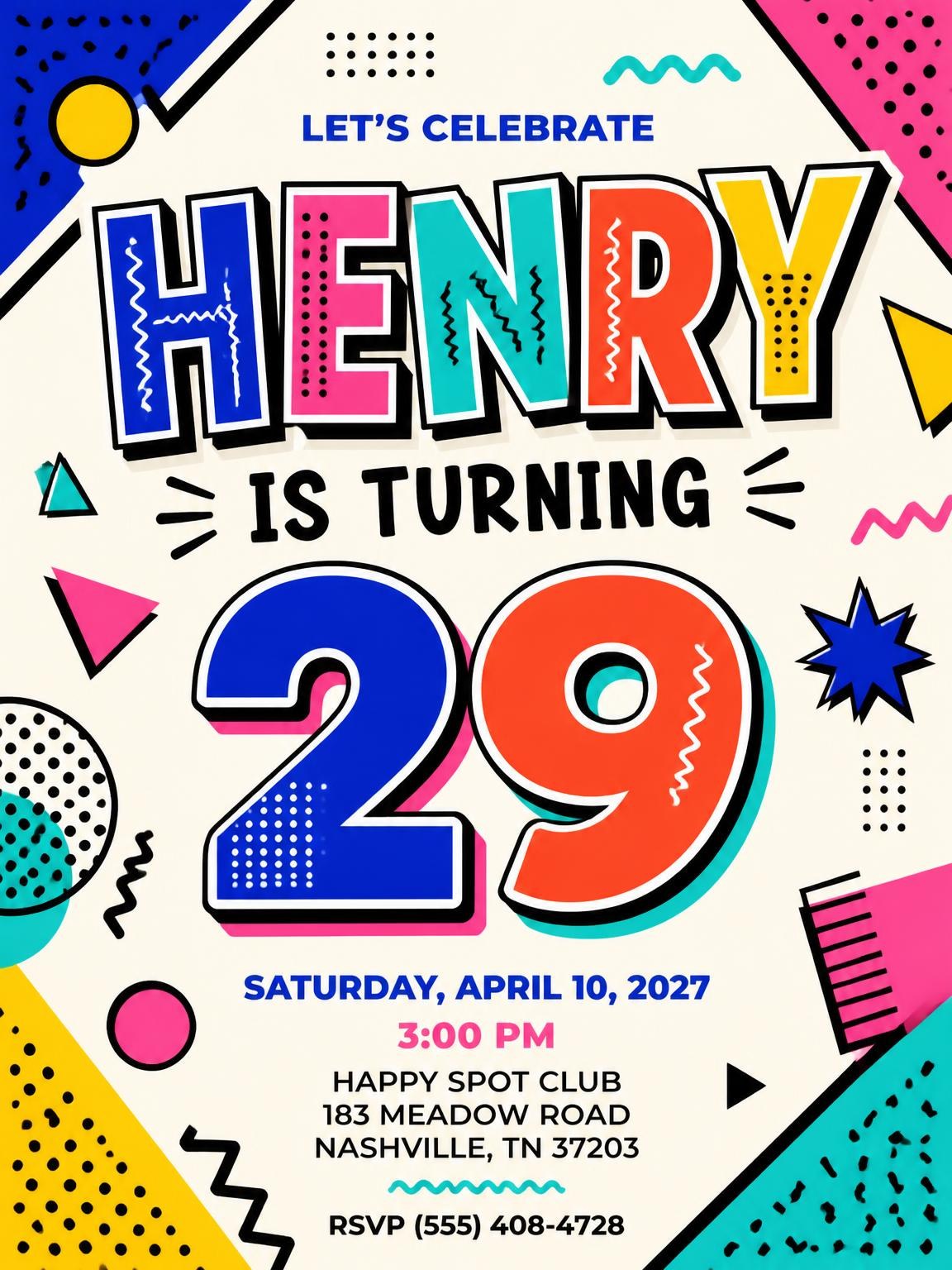 Memphis Pop 29th Birthday Invitation