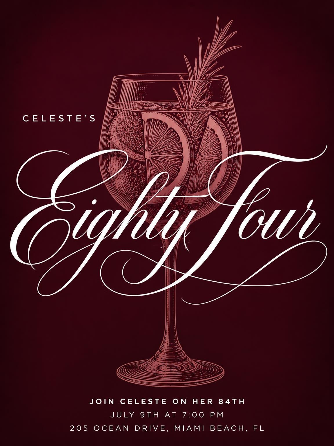 Burgundy Cocktail 84th Birthday Invitation