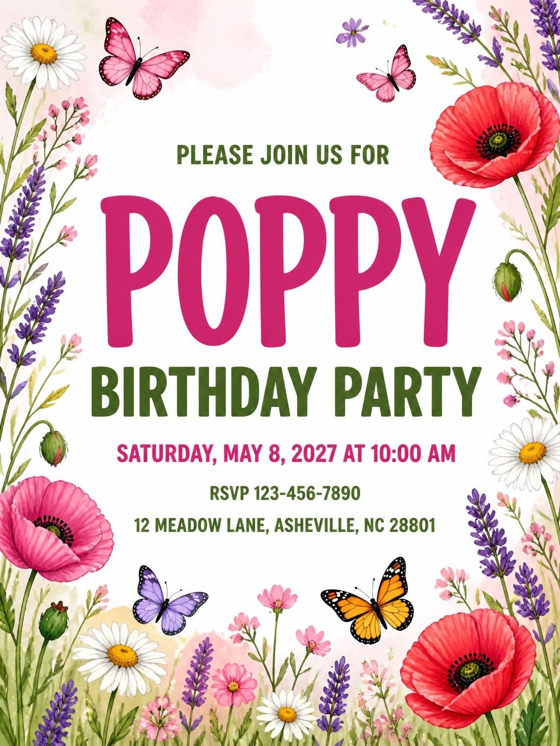 Red Poppy Butterfly Birthday