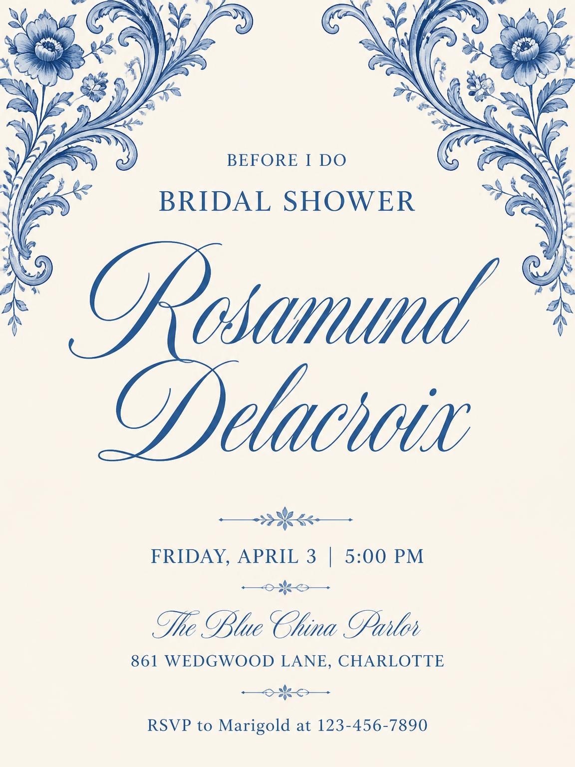 Blue Chinoiserie Floral Bridal Shower