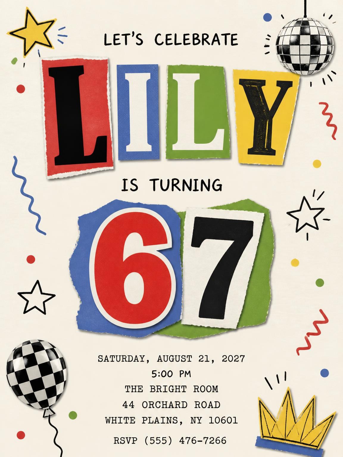 Retro Paper Collage 67th Birthday Invitation