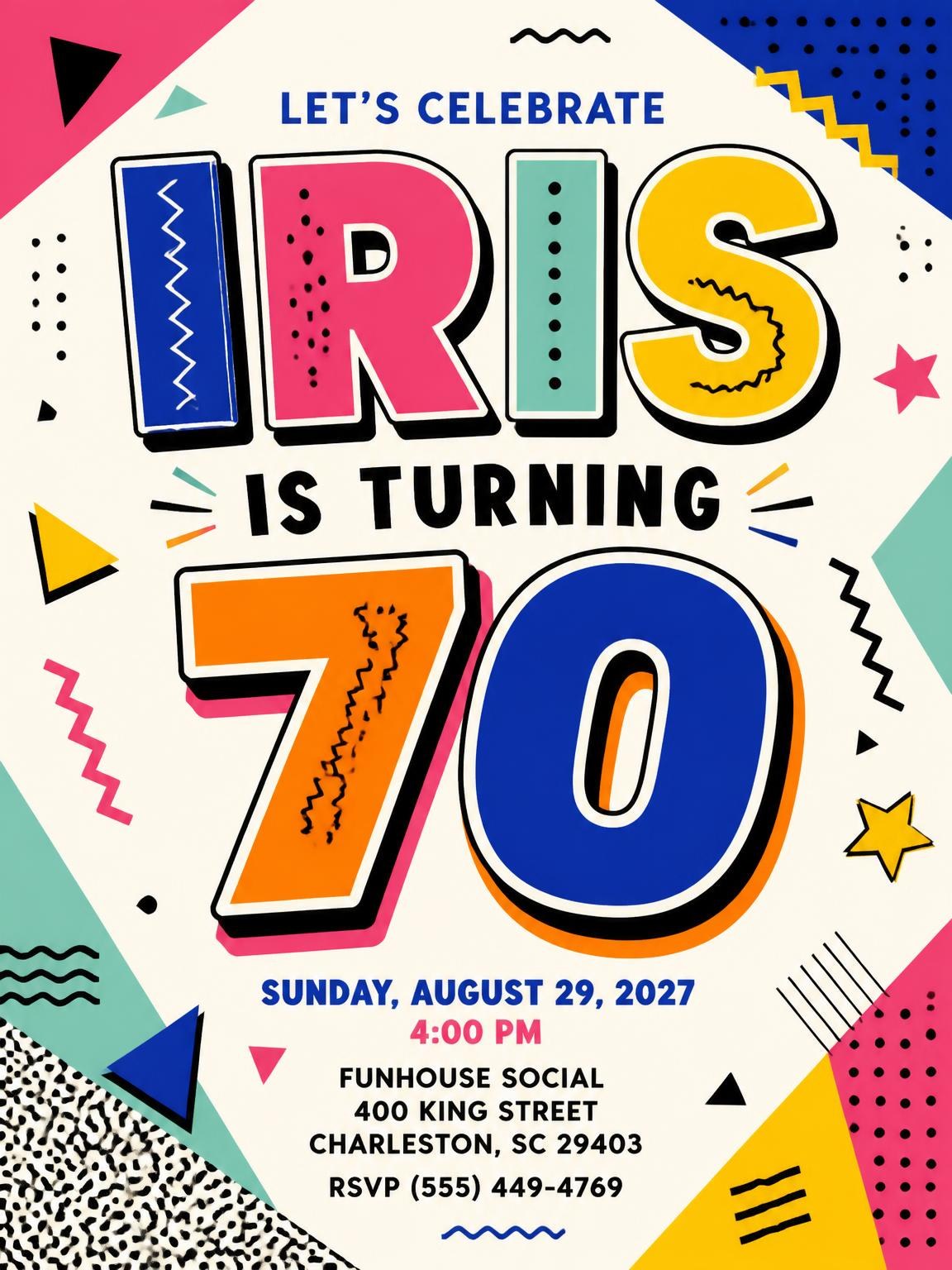 Memphis Pop 70th Birthday Invitation