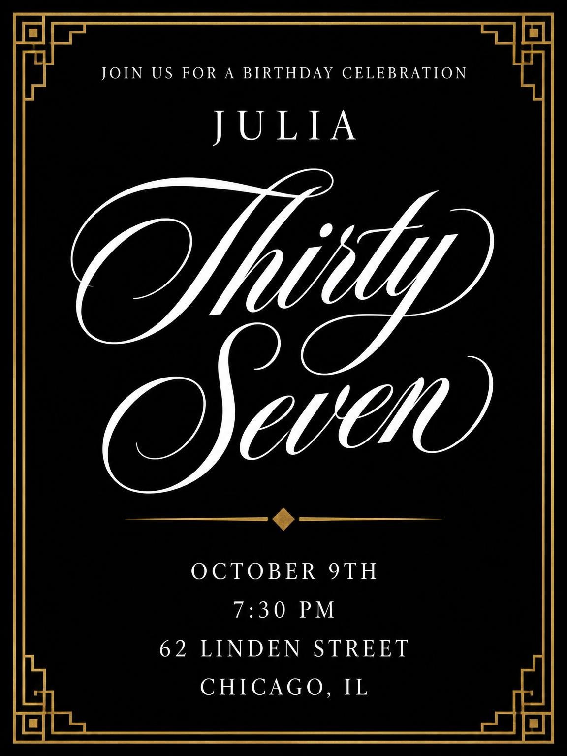 Art Deco 37th Birthday Invitation