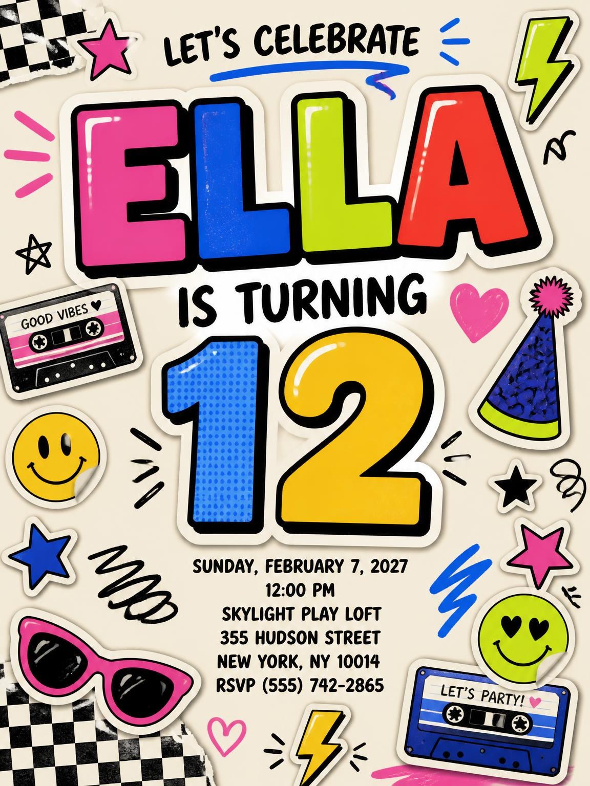Sticker Pop 12th Birthday Invitation