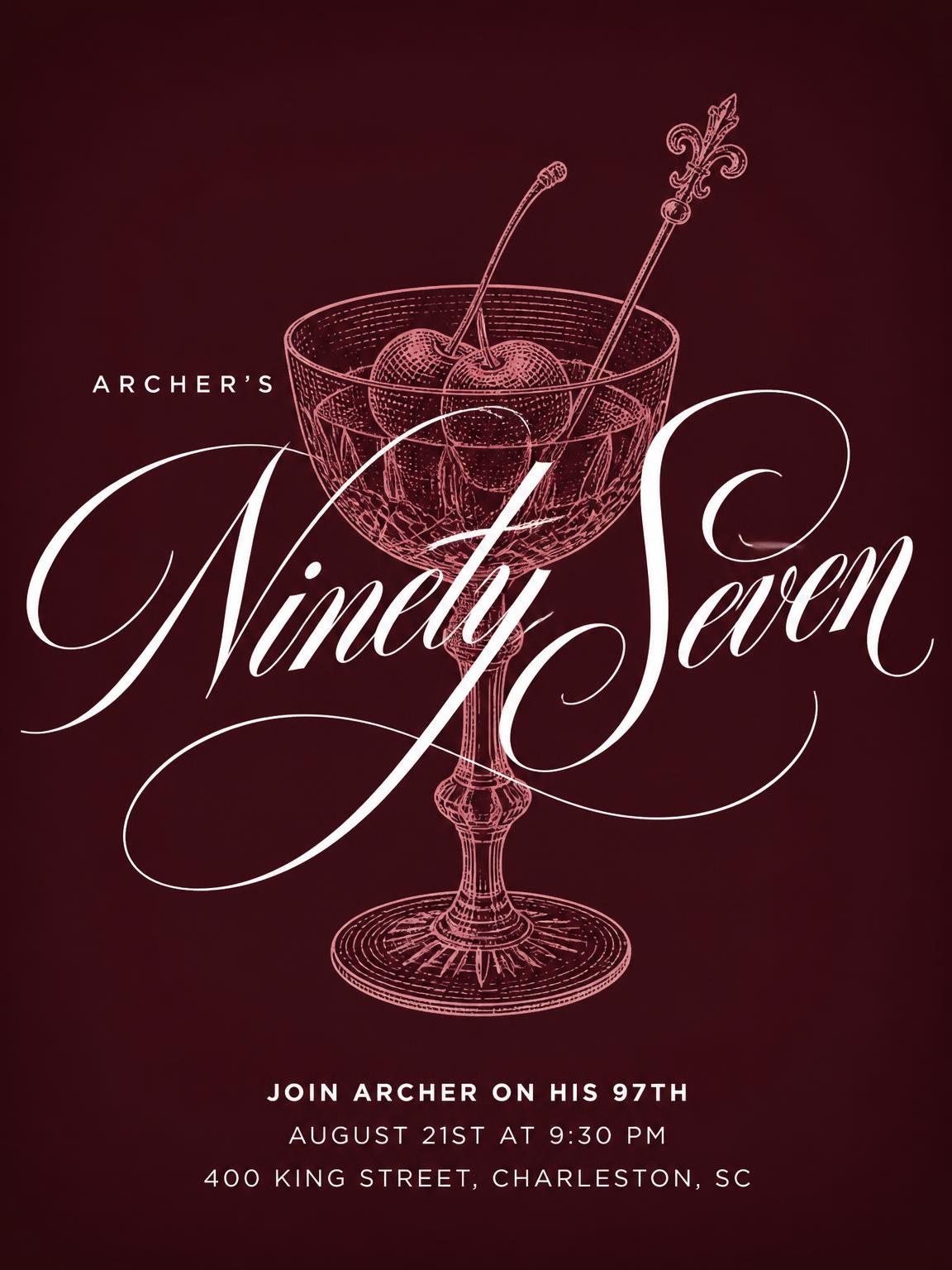 Burgundy Cocktail 97th Birthday Invitation