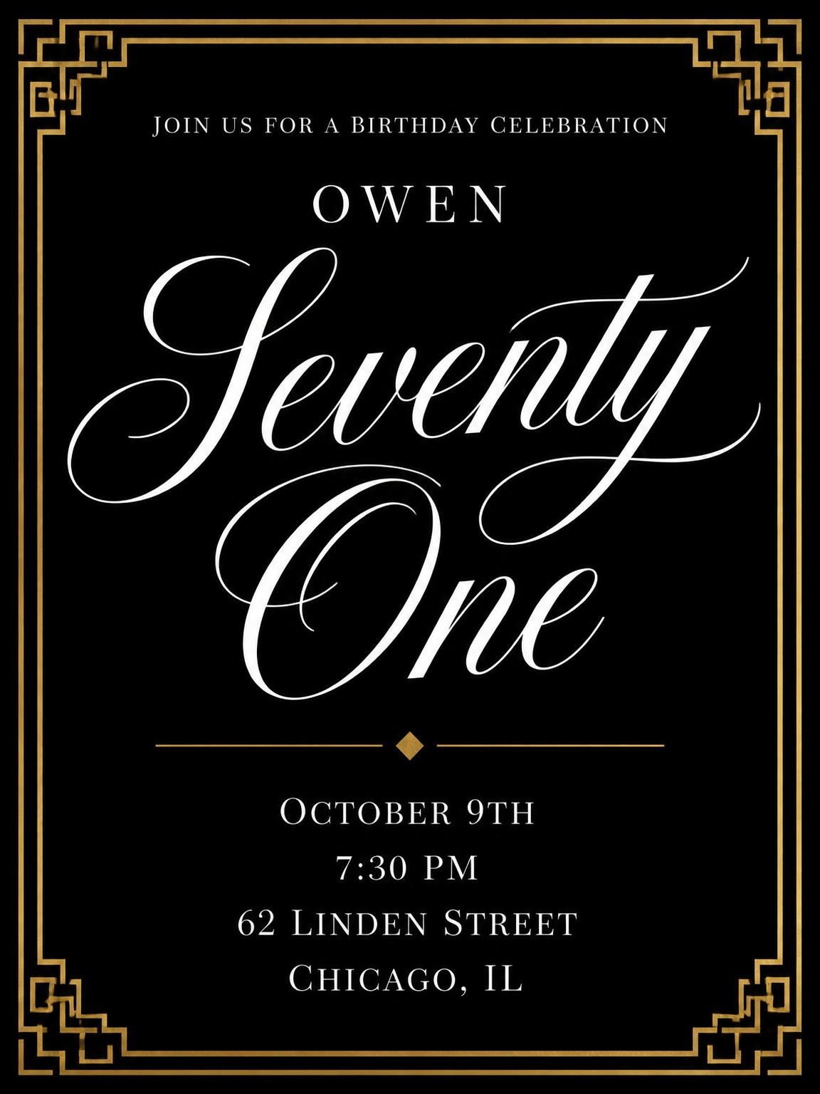 Art Deco 71st Birthday Invitation