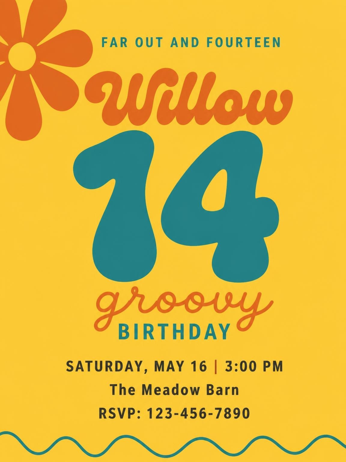 Retro Daisy 14th Birthday Invitation