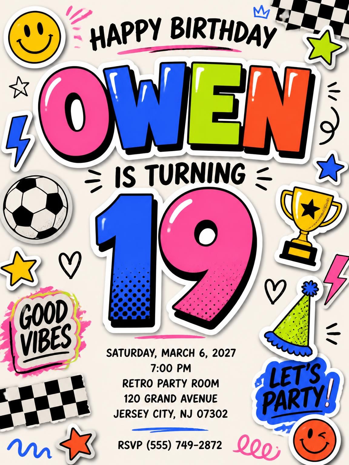 Sticker Pop 19th Birthday Invitation