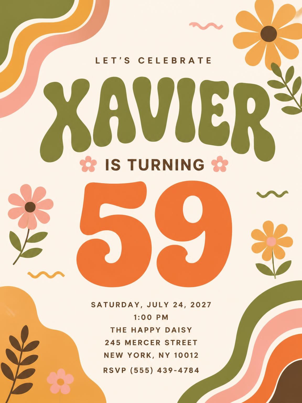 Groovy Retro 59th Birthday Invitation