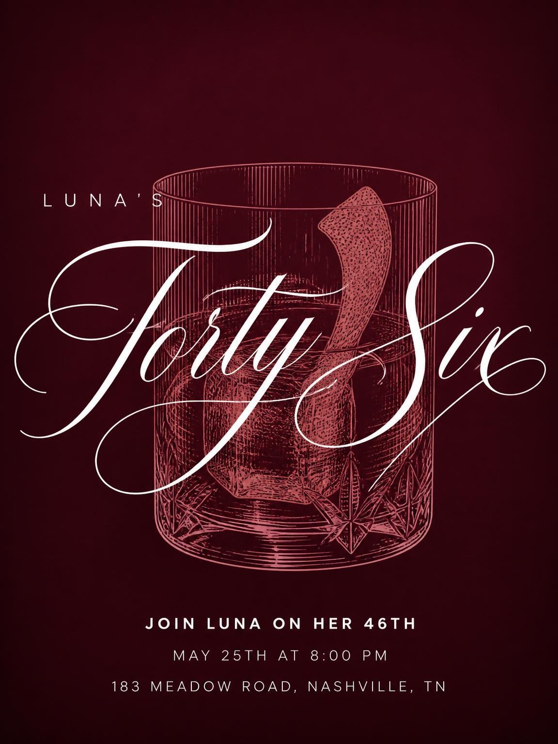 Burgundy Cocktail 46th Birthday Invitation