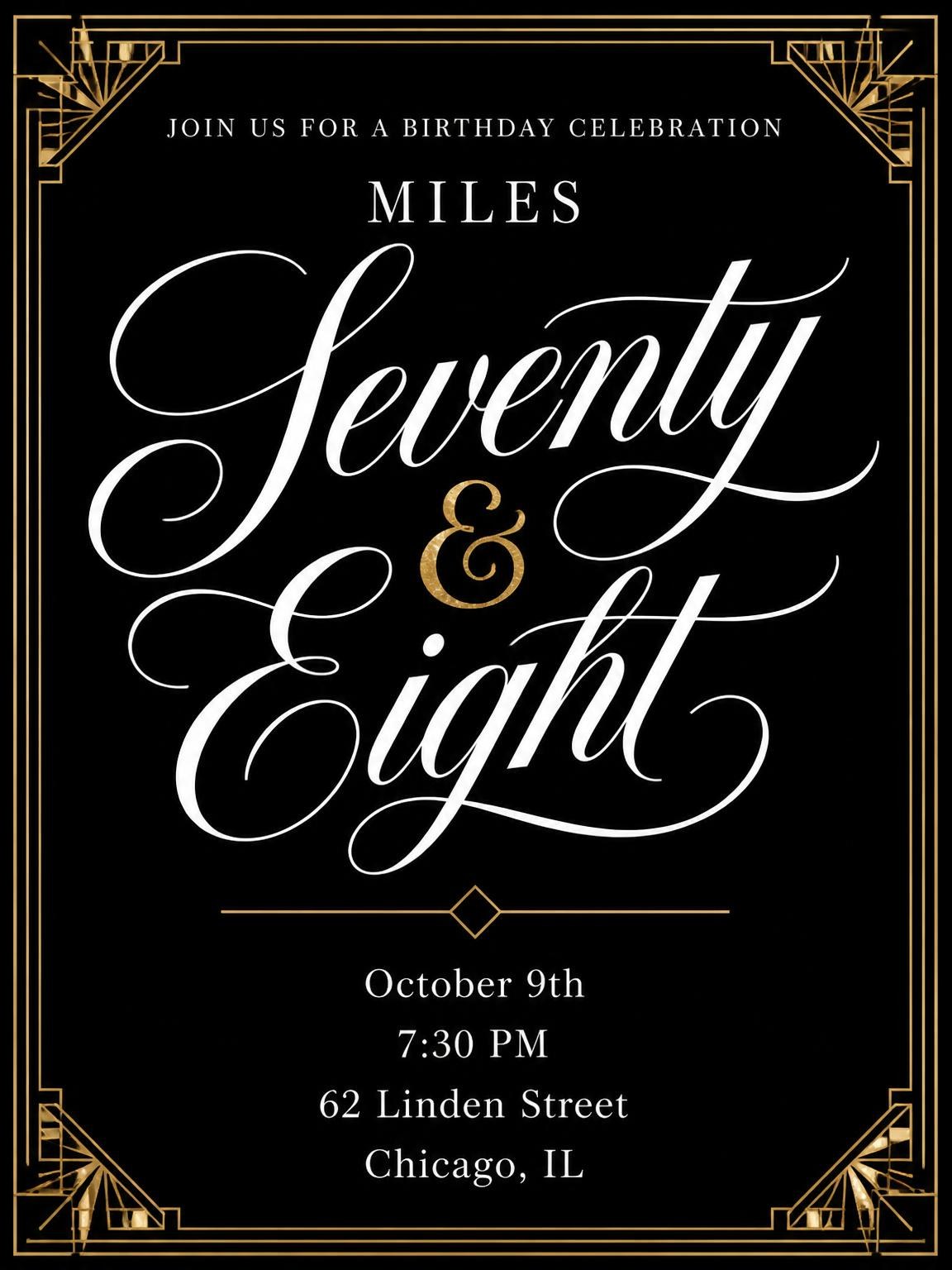 Art Deco 78th Birthday Invitation