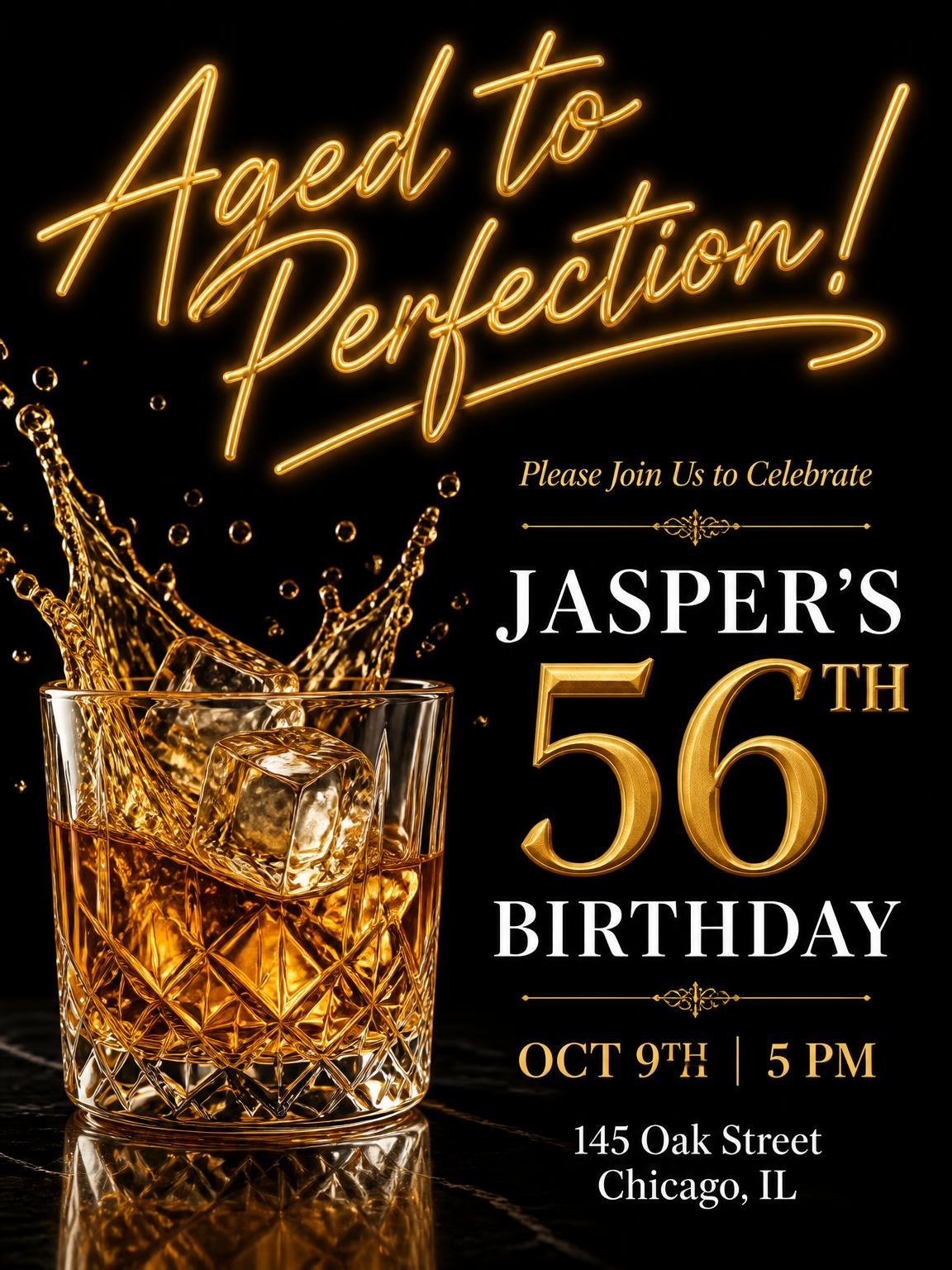 Whiskey Tumbler 56th Birthday Invitation