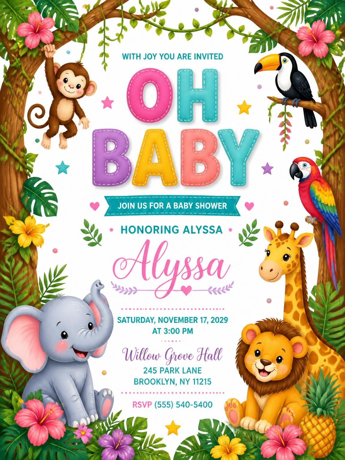 Jungle Tree Baby Shower Invitation