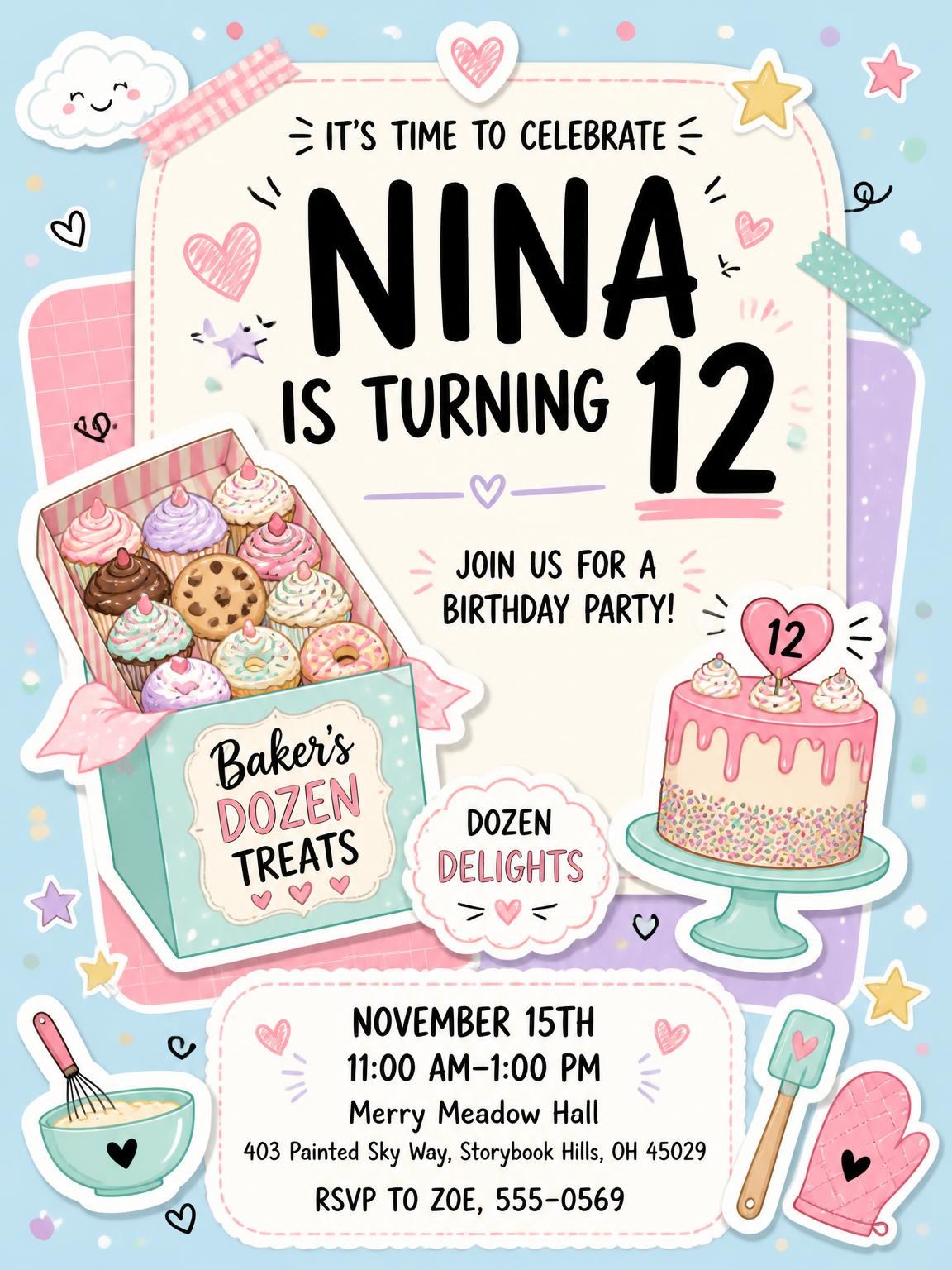 Treat Box Pastel 12th Birthday Invitation