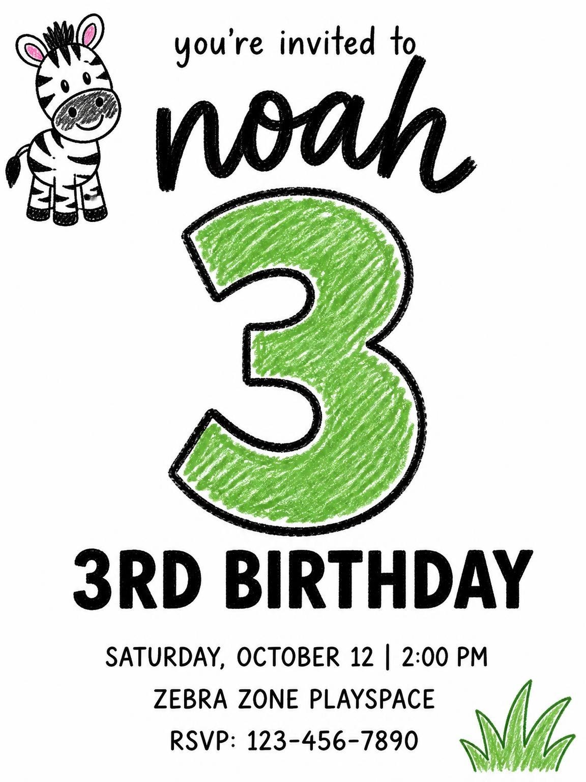 Crayon Zebra Motif 3rd Birthday