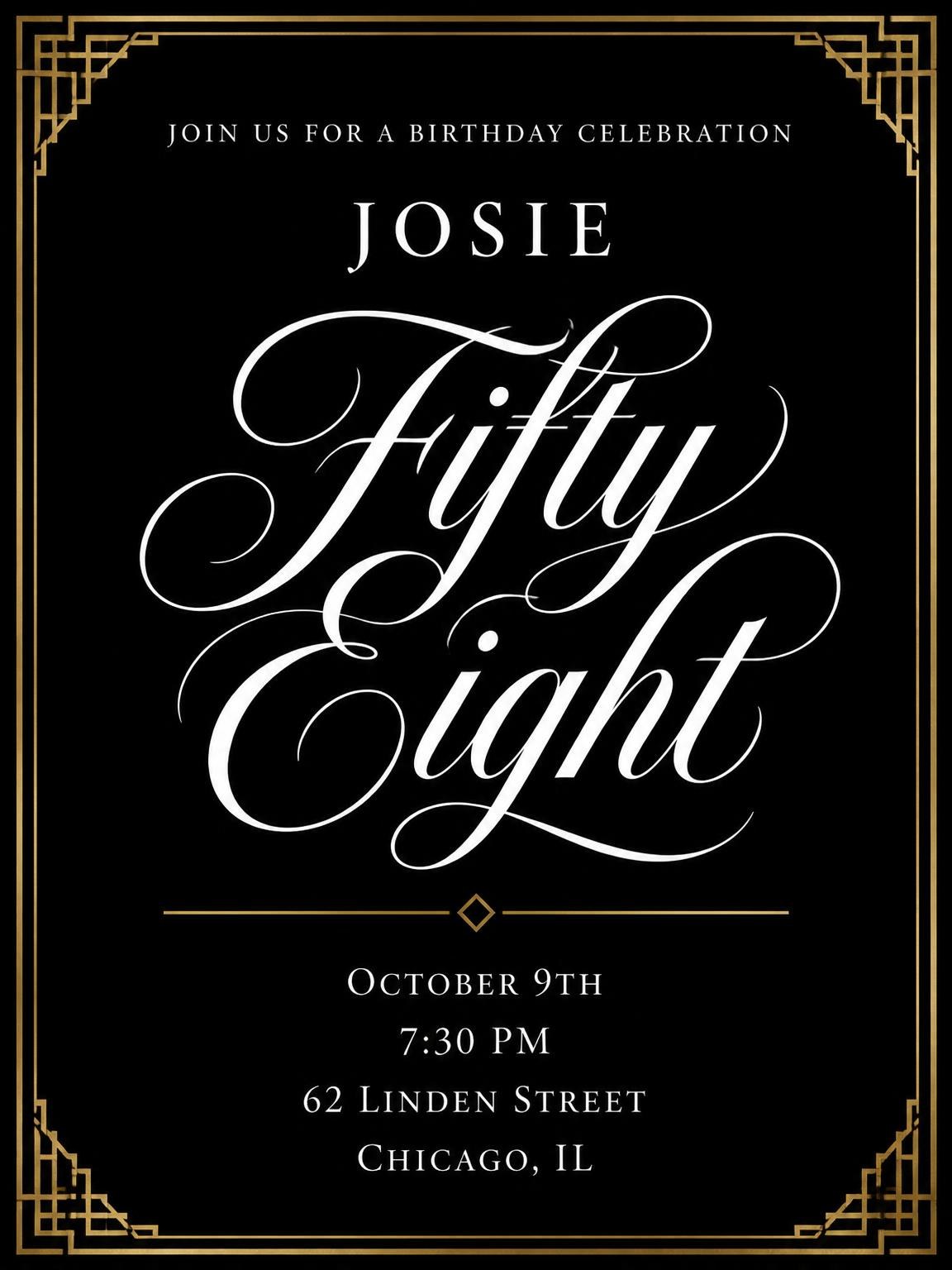 Art Deco 58th Birthday Invitation