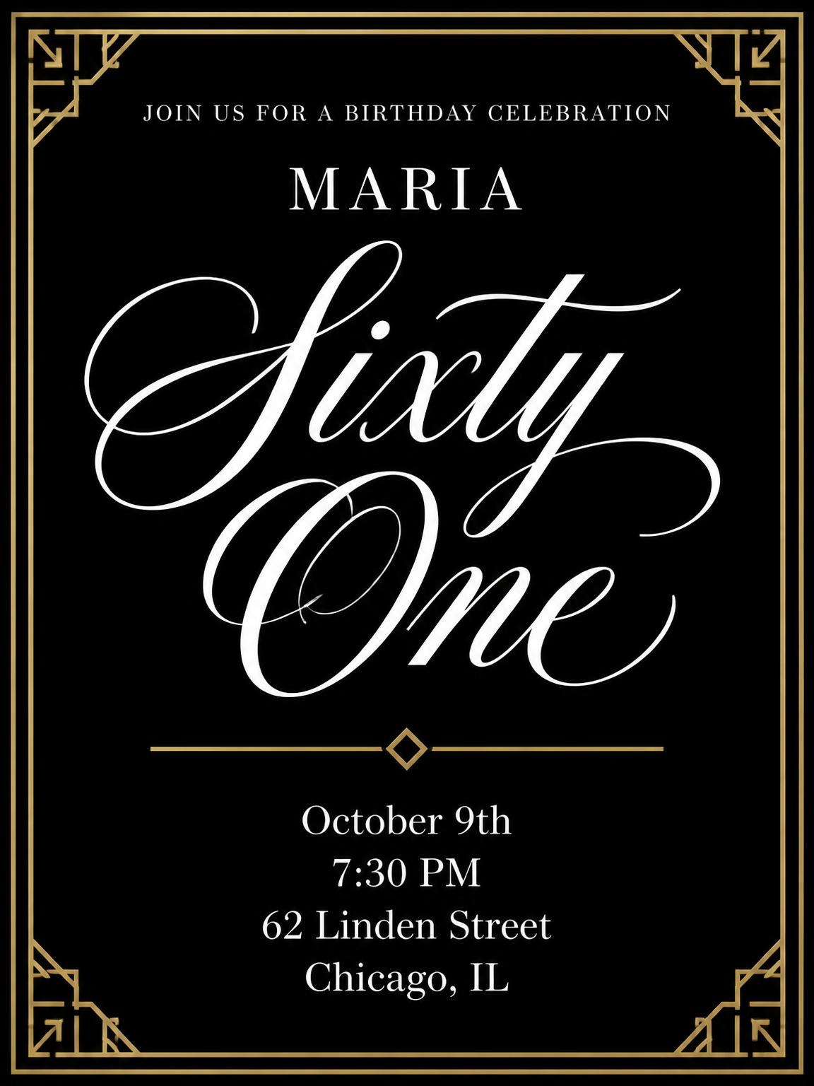 Art Deco 61st Birthday Invitation