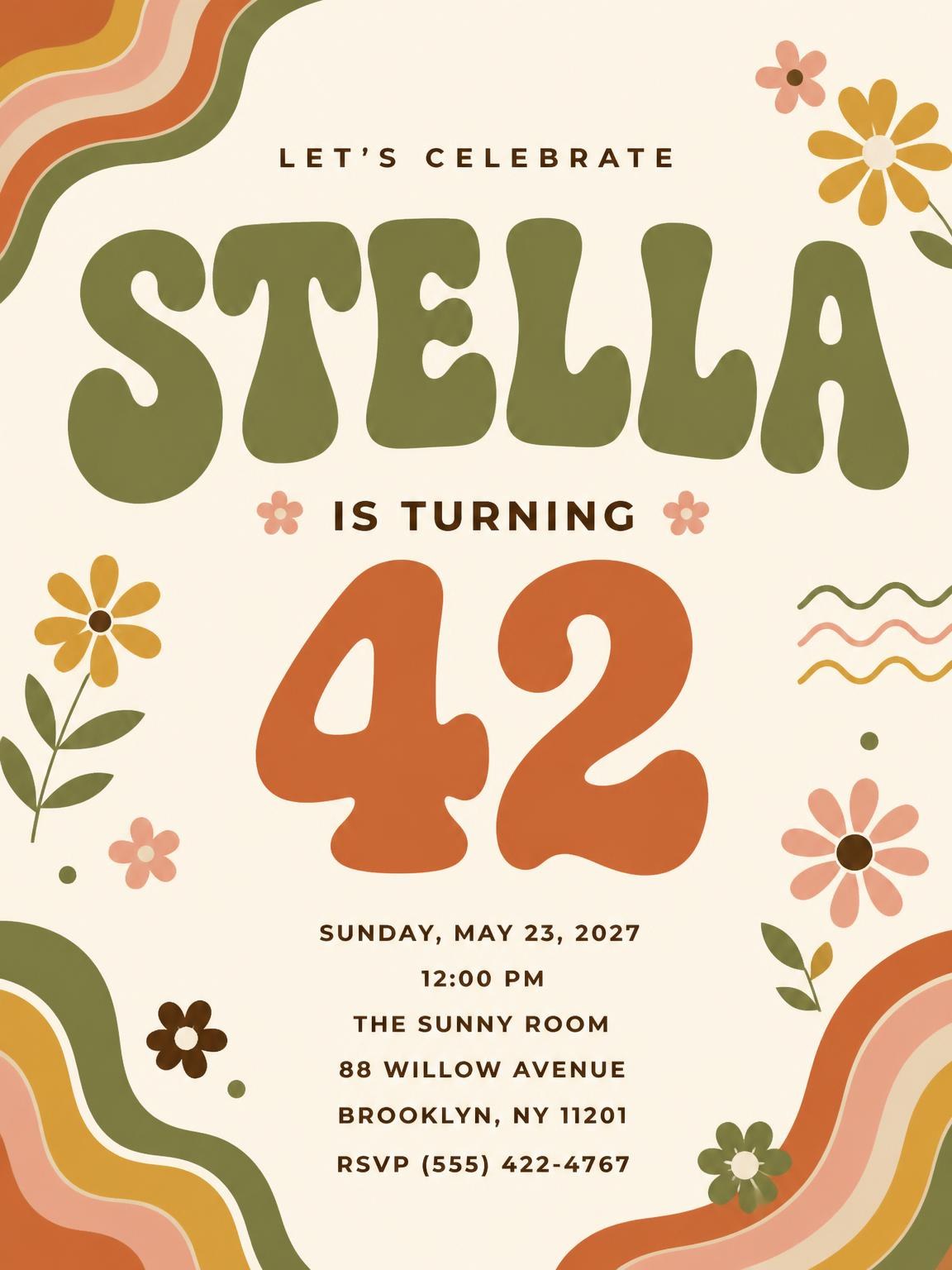 Groovy Retro 42nd Birthday Invitation