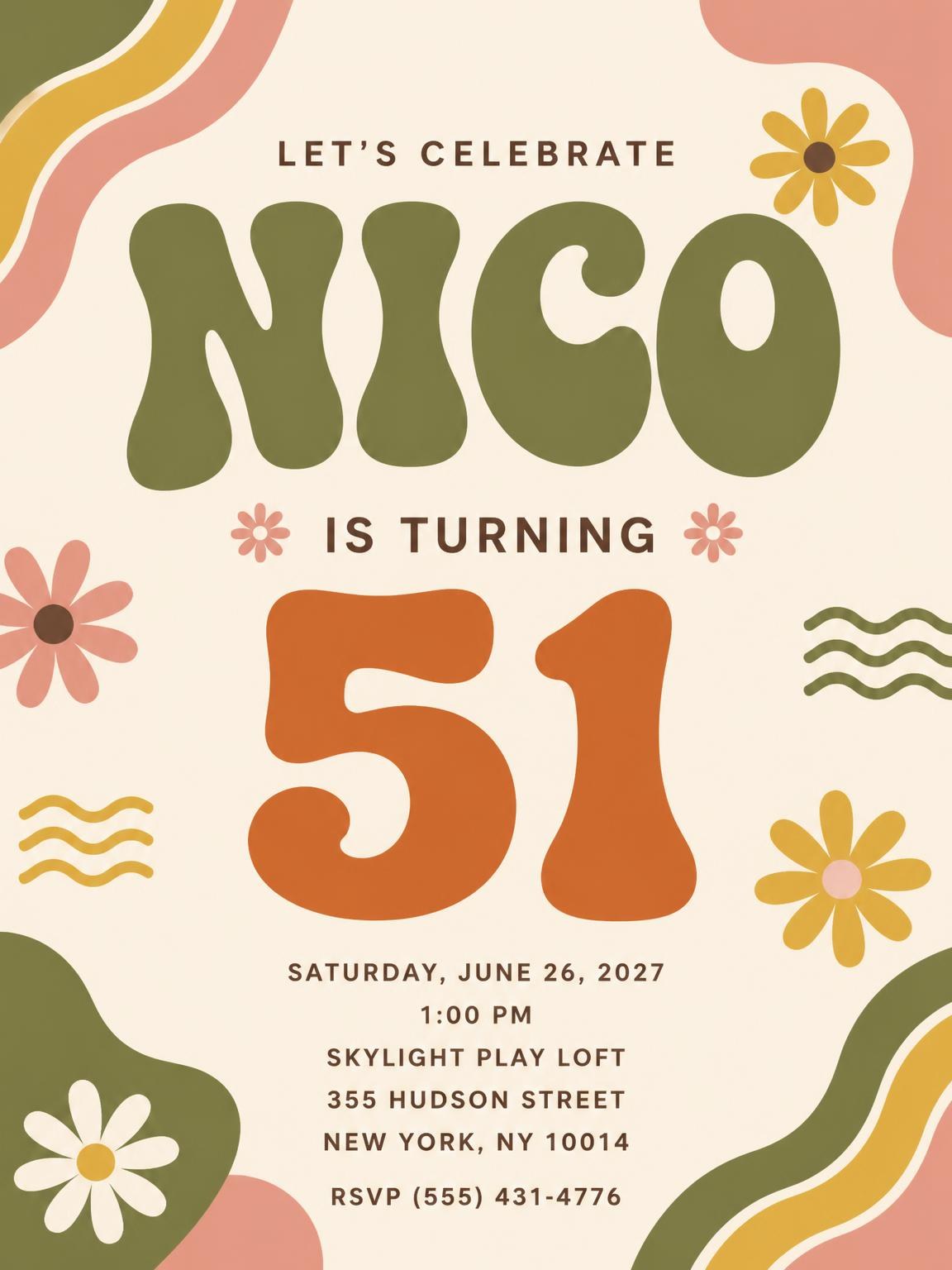 Groovy Retro 51st Birthday Invitation