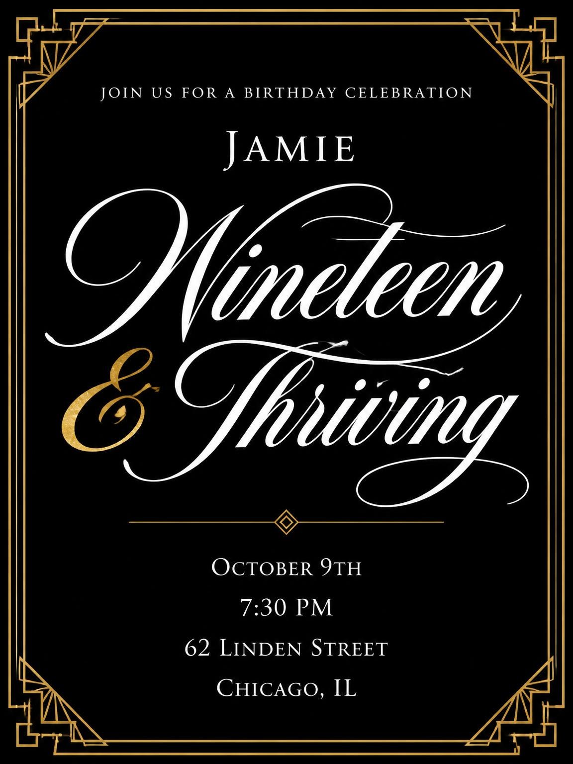 Art Deco 19th Birthday Invitation