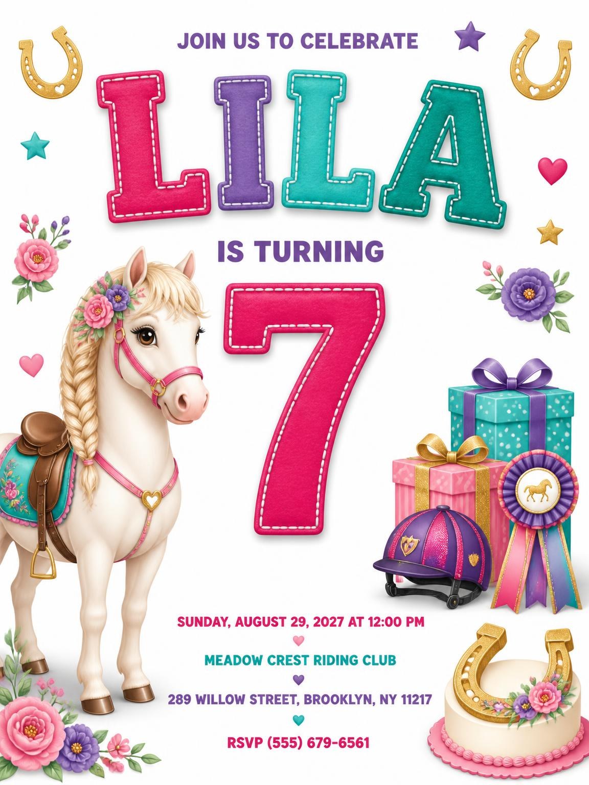 Horse 7th Birthday Invitation