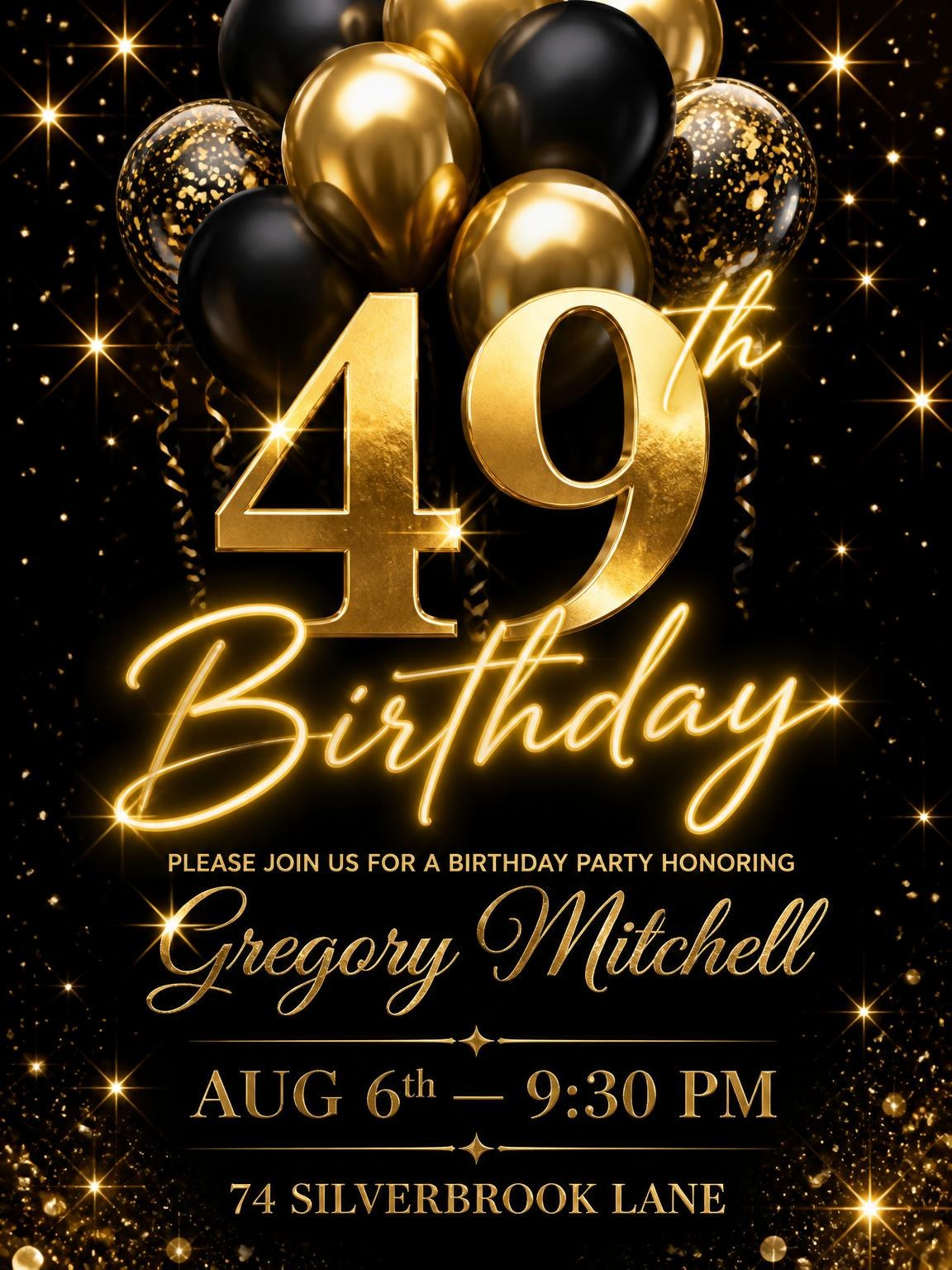 Black and Gold Balloon 49th Birthday