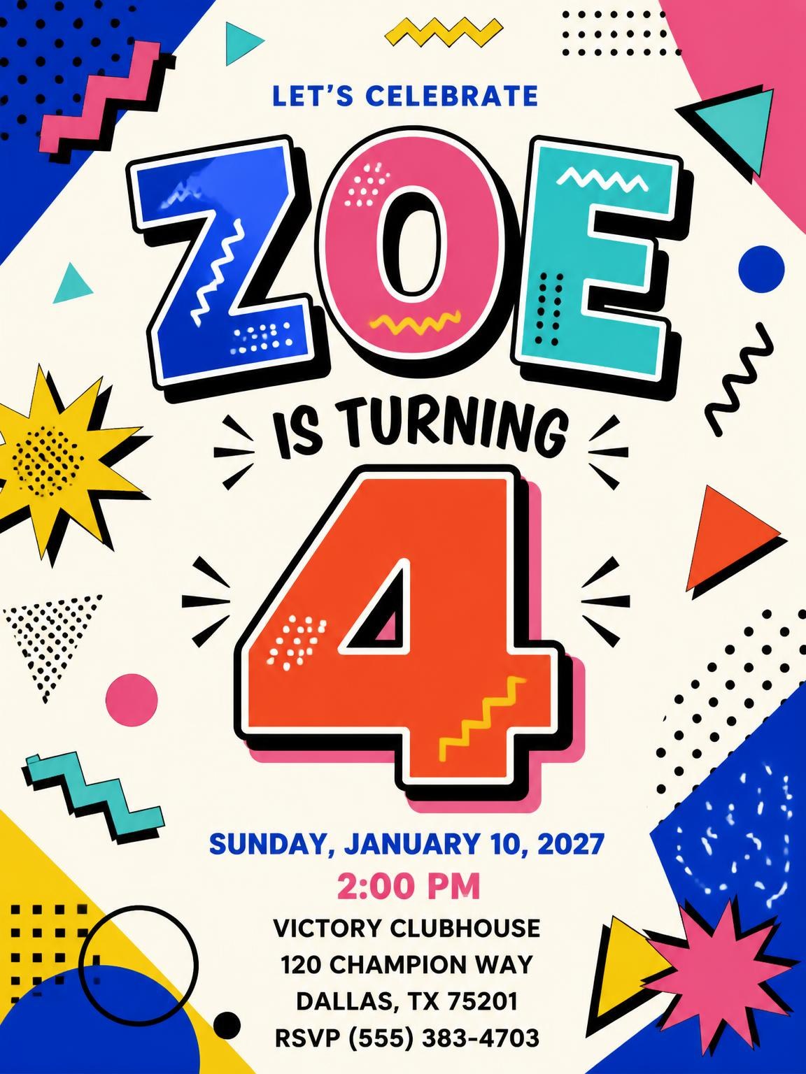 Memphis Pop 4th Birthday Invitation