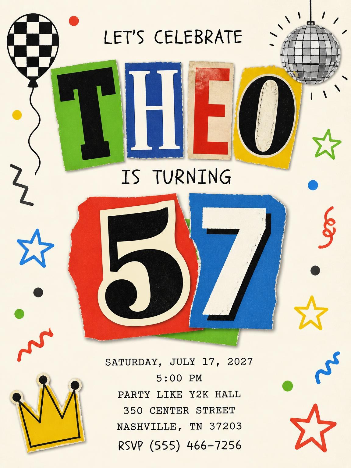 Retro Paper Collage 57th Birthday Invitation