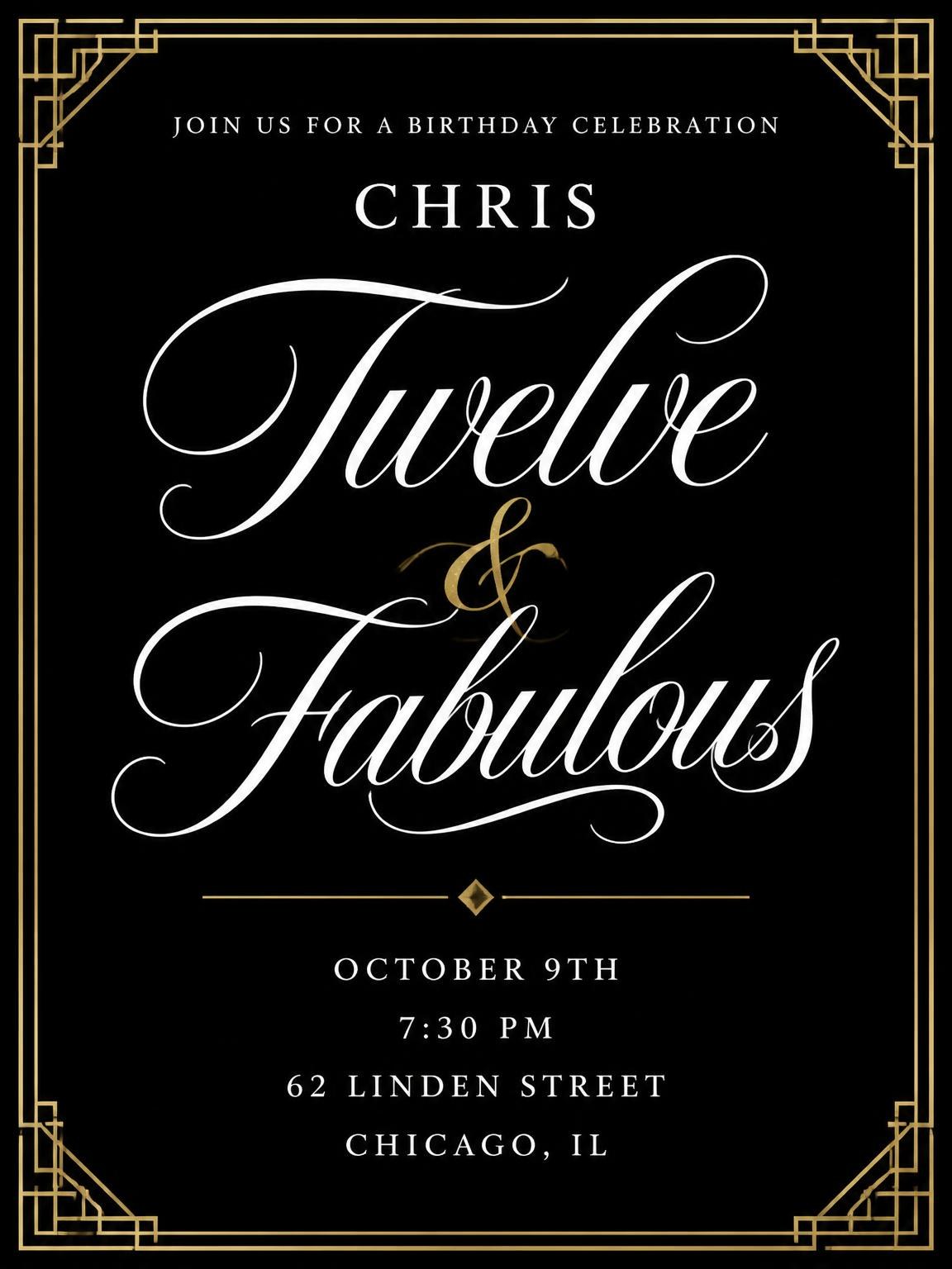 Art Deco 12th Birthday Invitation