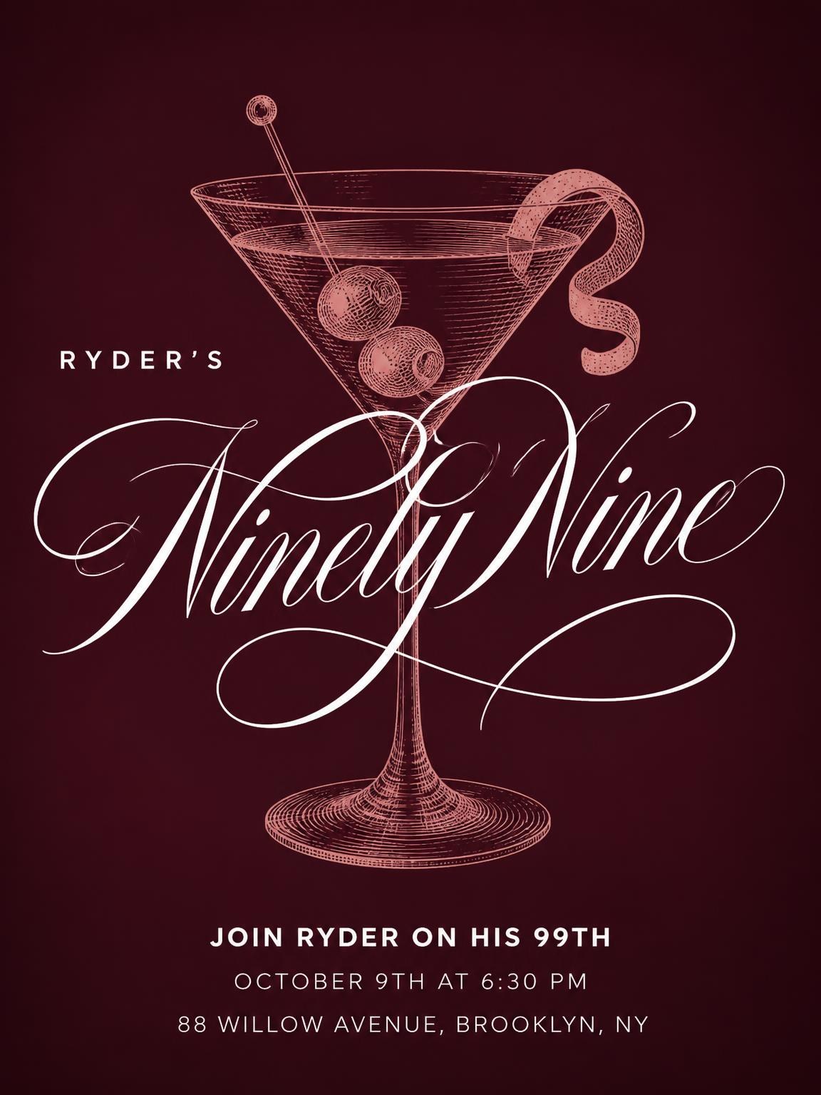 Burgundy Cocktail 99th Birthday Invitation