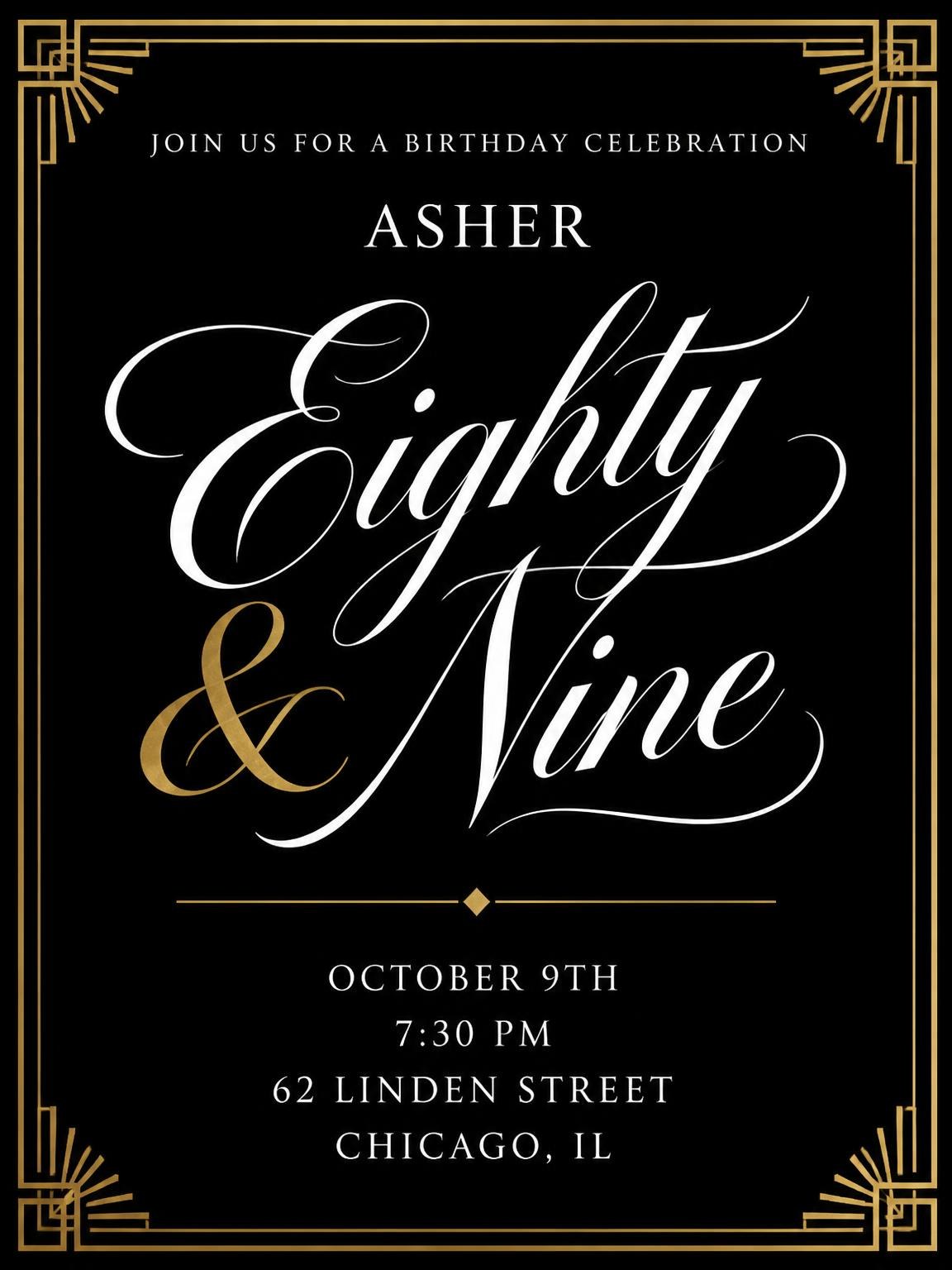 Art Deco 89th Birthday Invitation