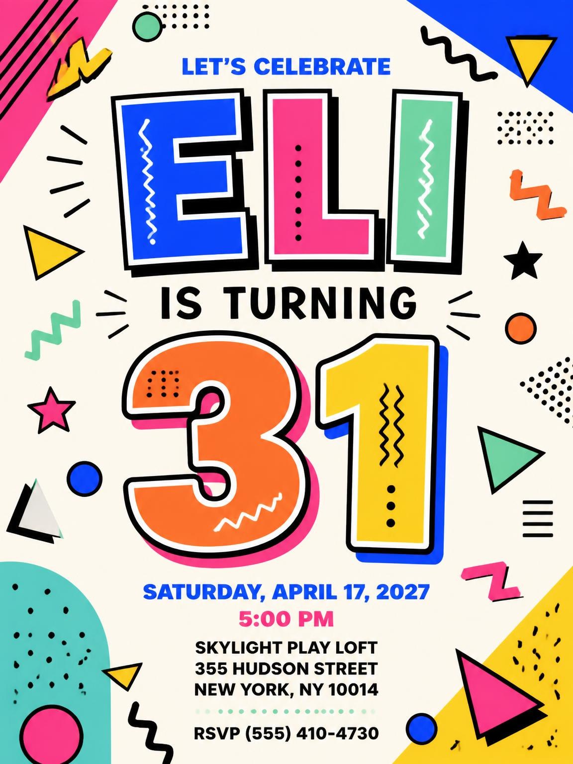 Memphis Pop 31st Birthday Invitation