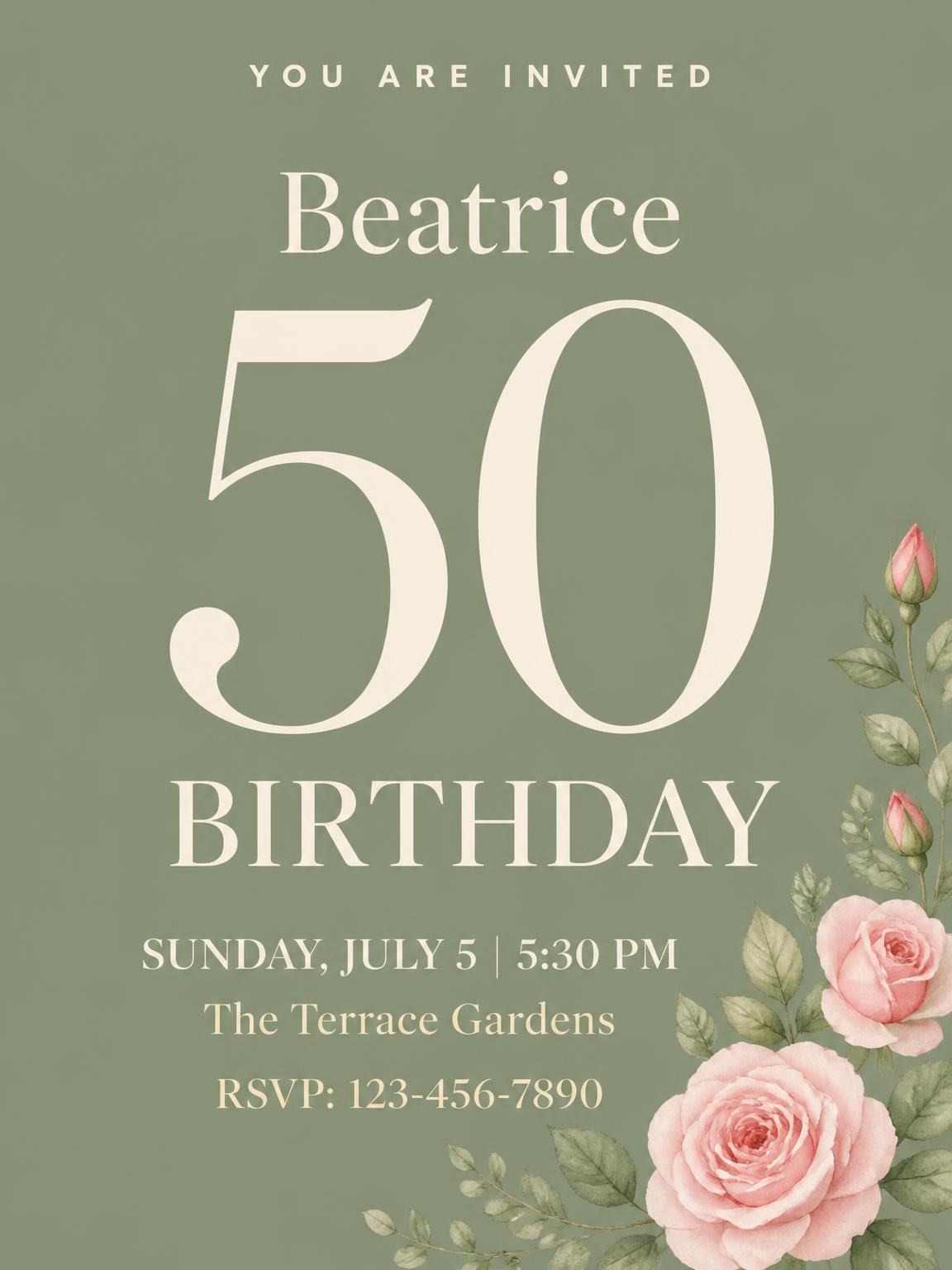 Sage Green Rose 50th Birthday